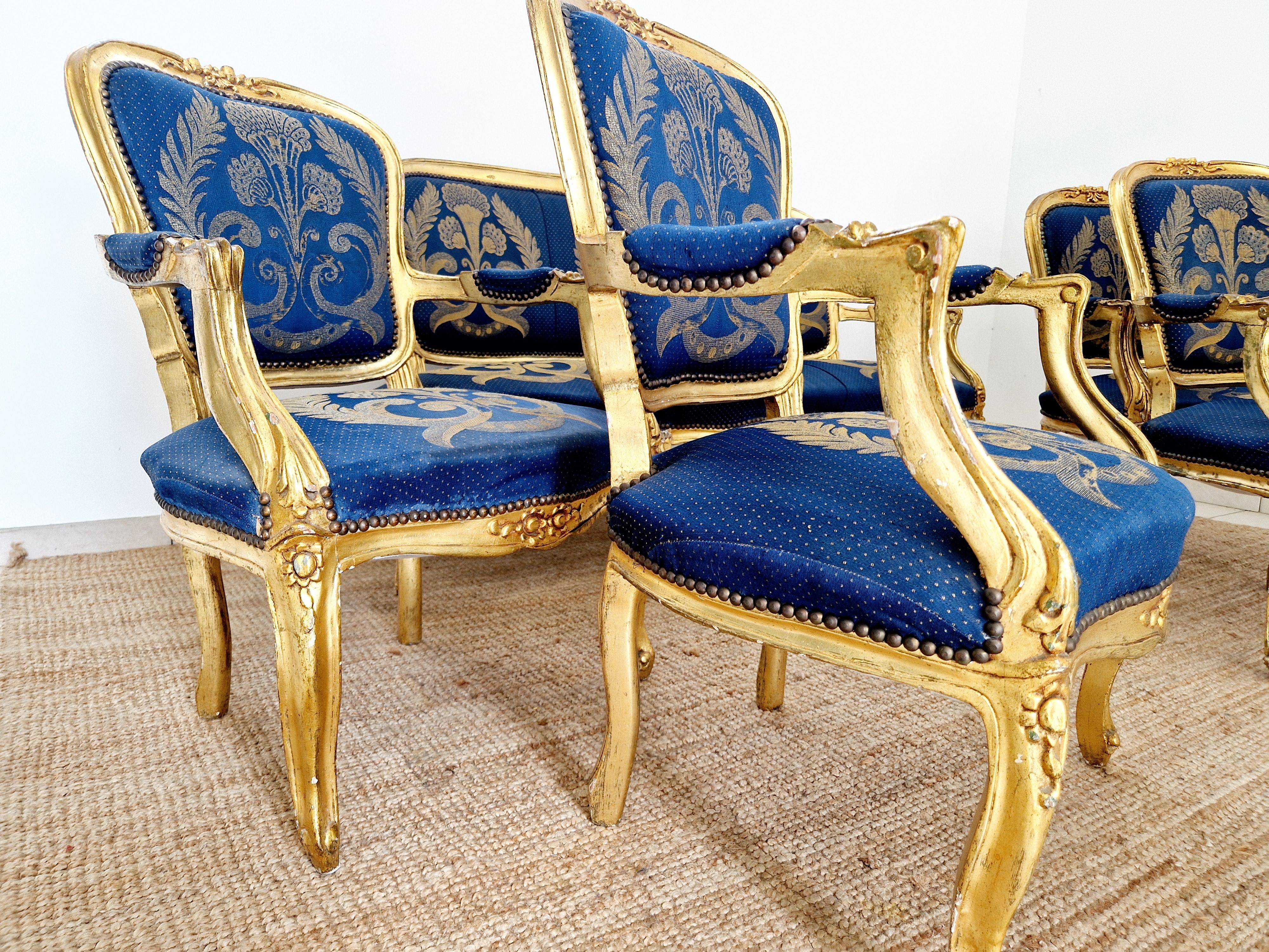 Antique French Living Room Set Sofá Y Sillas en venta 10