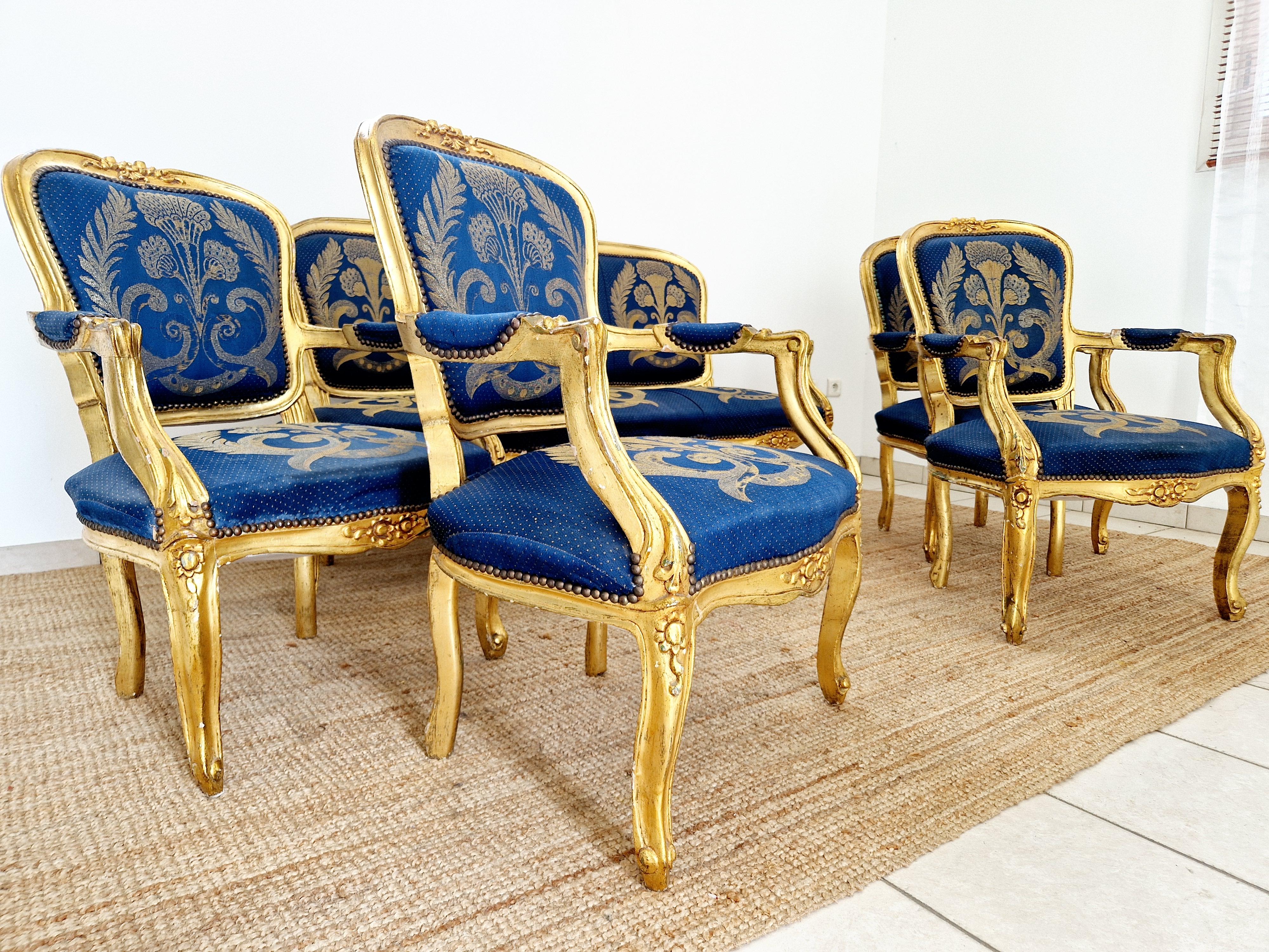 Antique French Living Room Set Sofá Y Sillas en venta 12