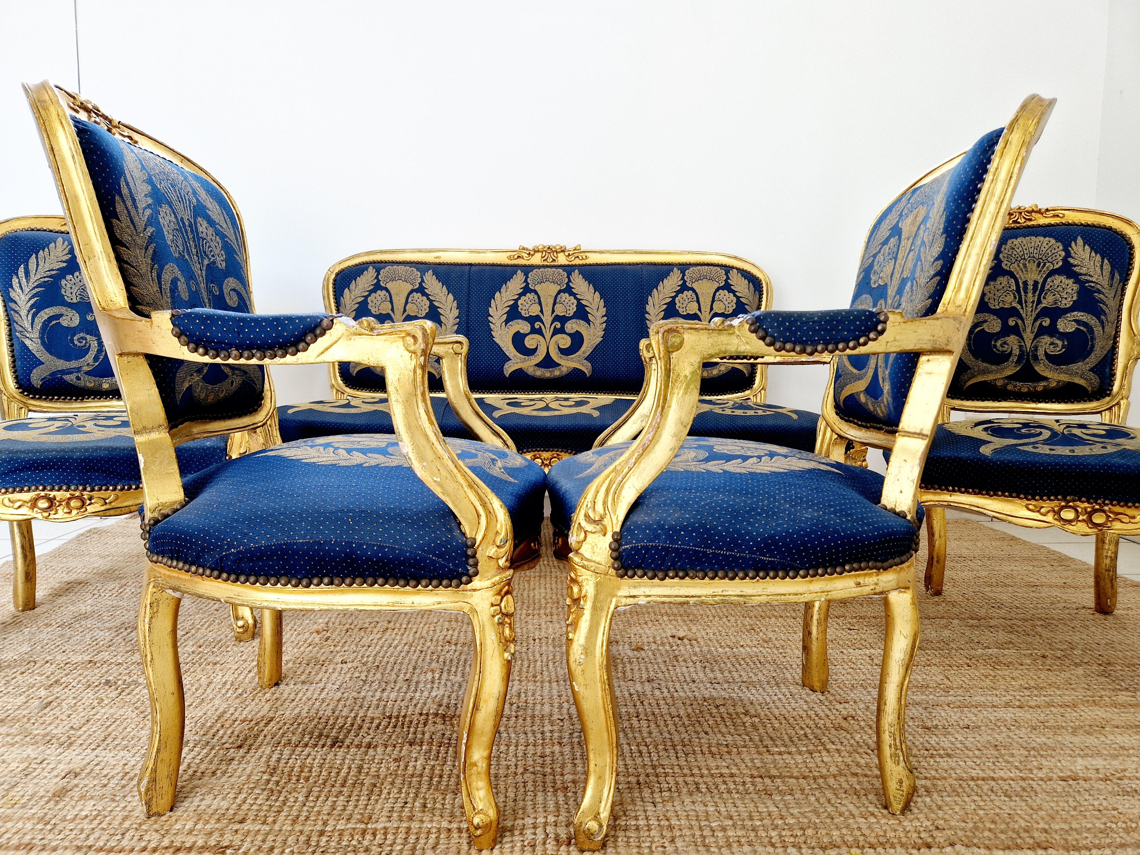 Antique French Living Room Set Sofá Y Sillas Luis XV en venta