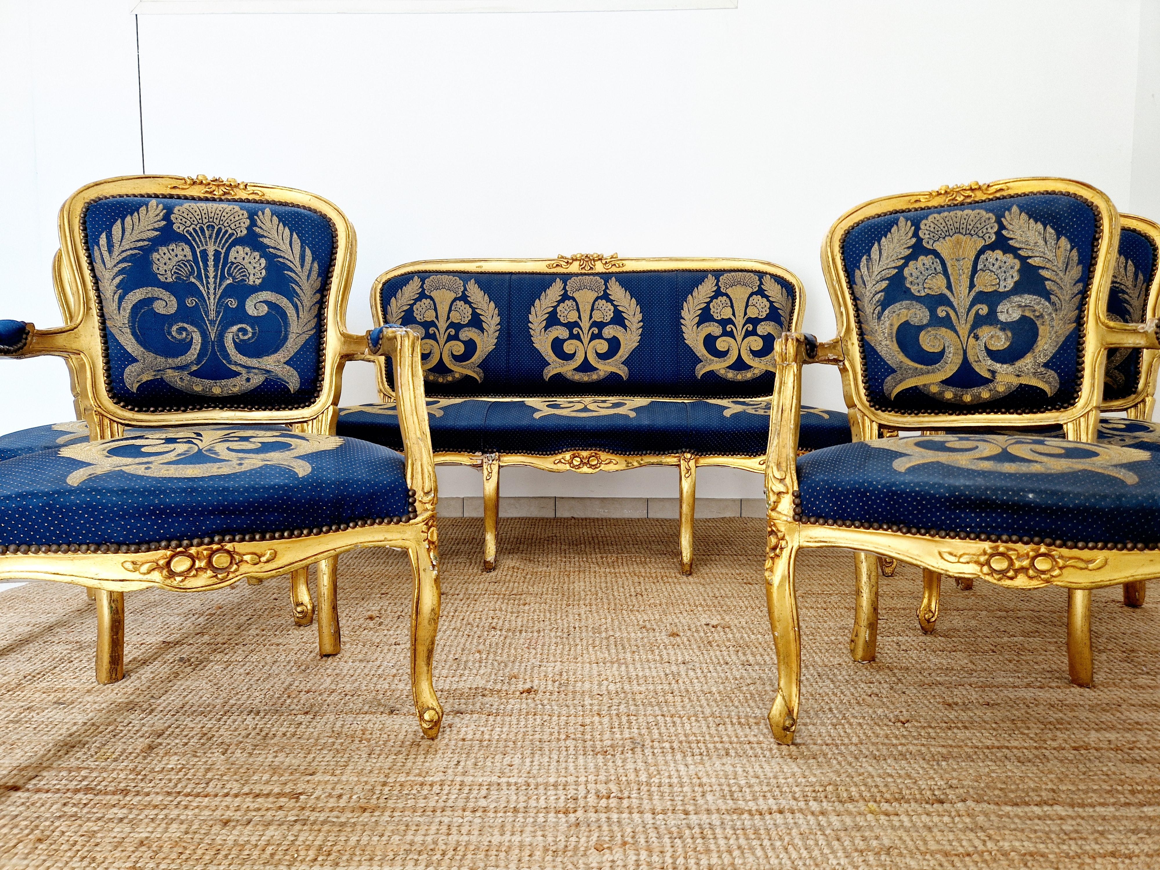 Antique French Living Room Set Sofá Y Sillas principios del siglo XX en venta