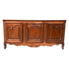 Antique French Long Three Door Carved Fruitwood Sideboard Buffet