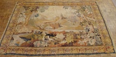 Antique French Loomed Tapestry, Forest Scene, Neutral Color, Wool, 7x9, 1920