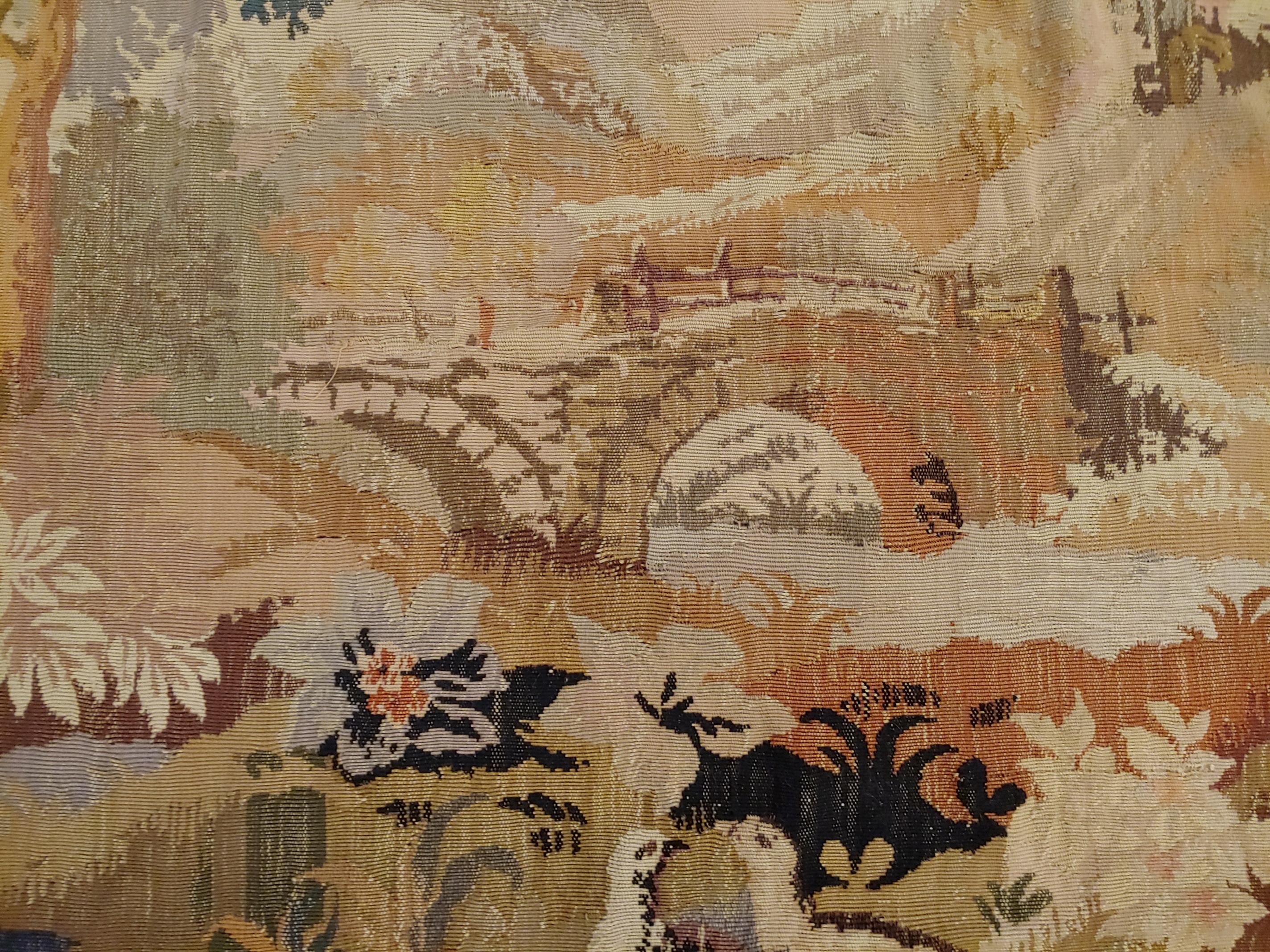 Antique French Loomed Tapestry, Forest Scene, Neutral Color, Wool, 7x9, 1920 In Good Condition For Sale In Williamsburg, VA