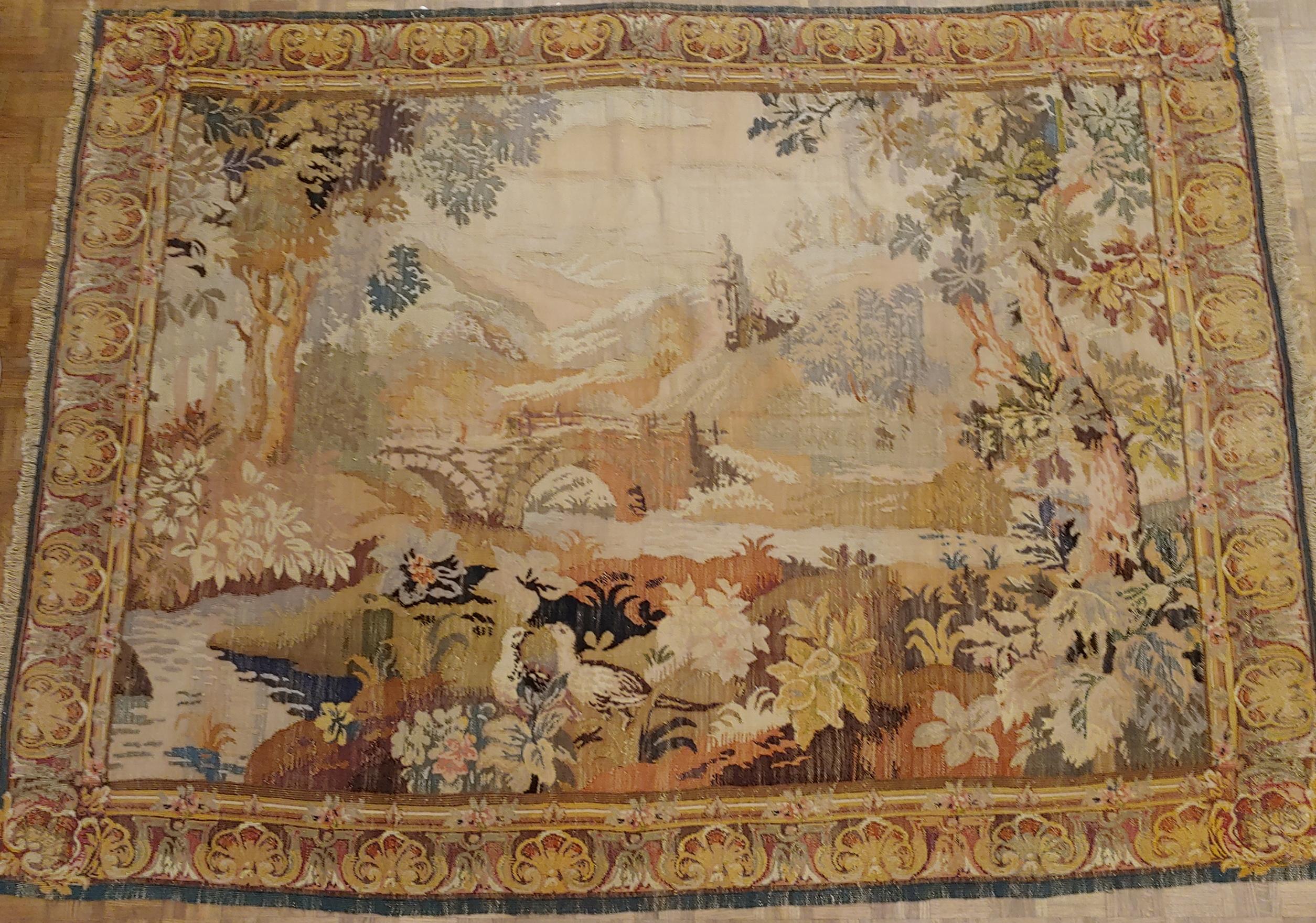 Antique French Loomed Tapestry, Forest Scene, Neutral Color, Wool, 7x9, 1920 For Sale 1