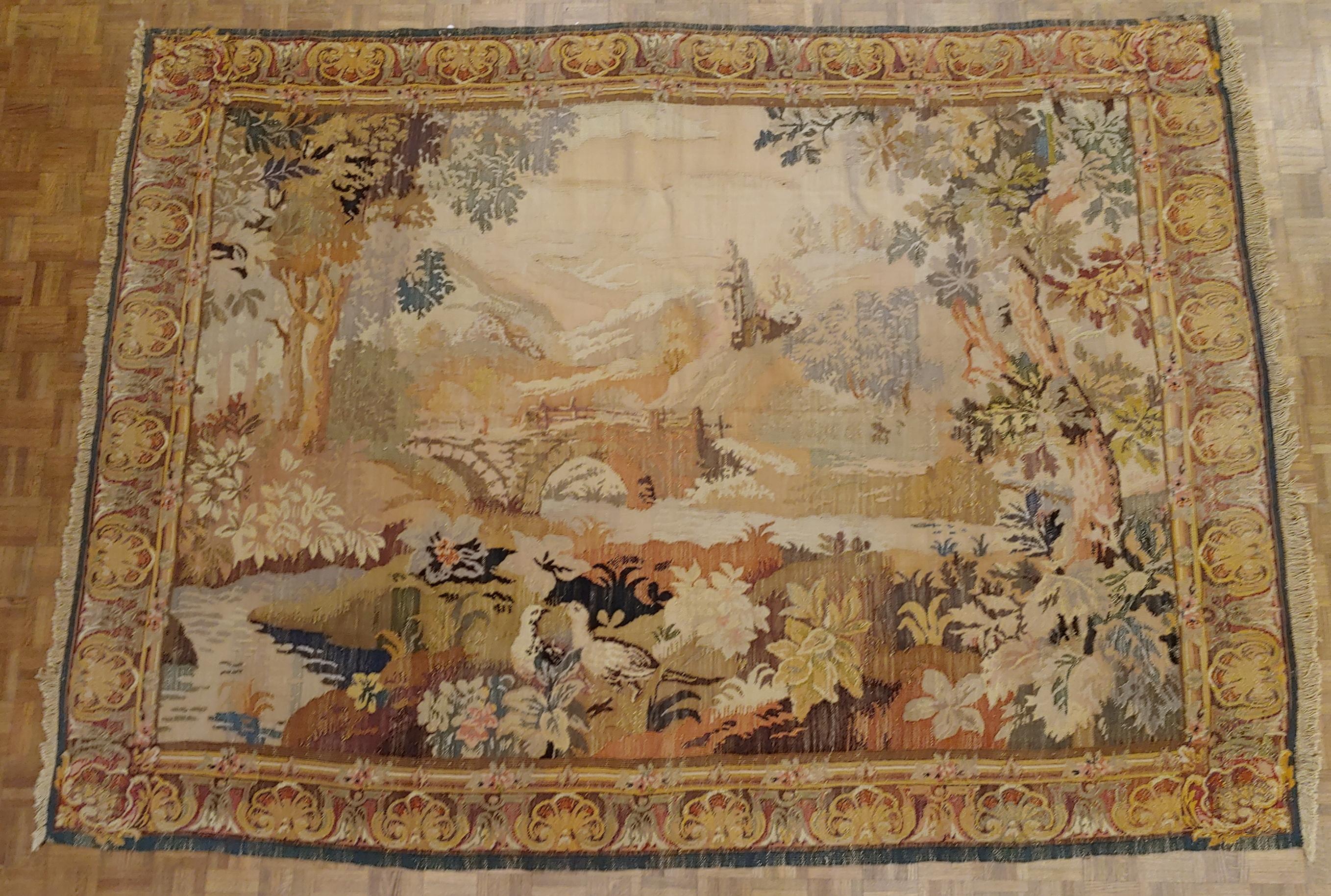 Antique French Loomed Tapestry, Forest Scene, Neutral Color, Wool, 7x9, 1920 For Sale 2