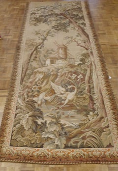 Antique French Loomed Tapestry, Holland Scene, Windmill, Neutral, Wool, 1920
