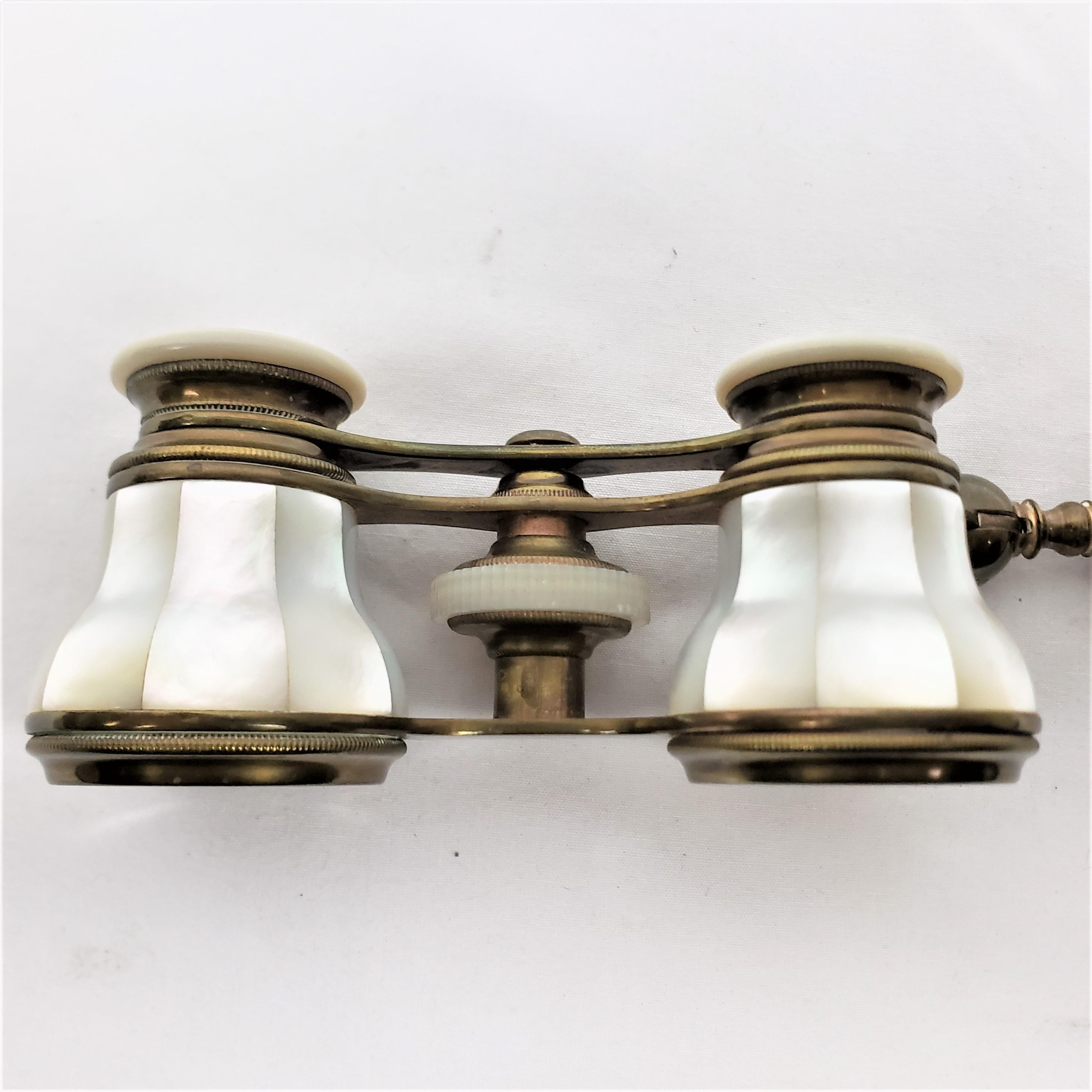 Antique French Lorgnette Binoculars or Opera Glasses in Brass & Mother of Pearl For Sale 8