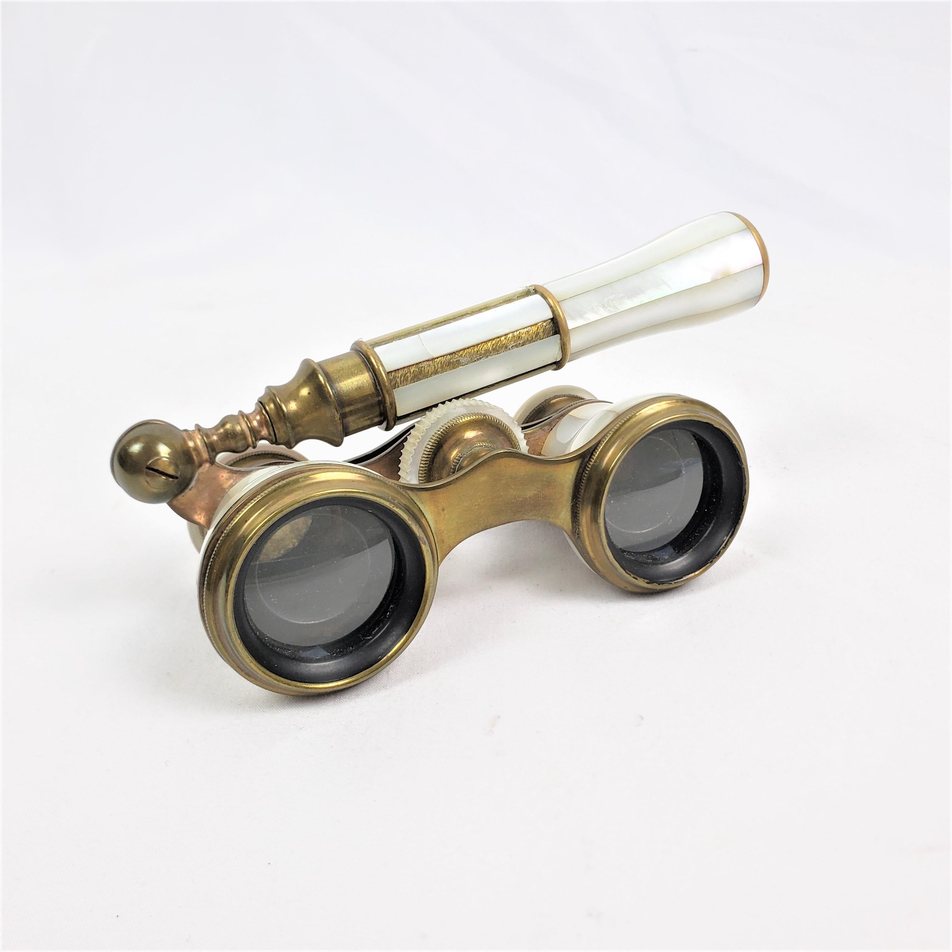 Victorian Antique French Lorgnette Binoculars or Opera Glasses in Brass & Mother of Pearl For Sale