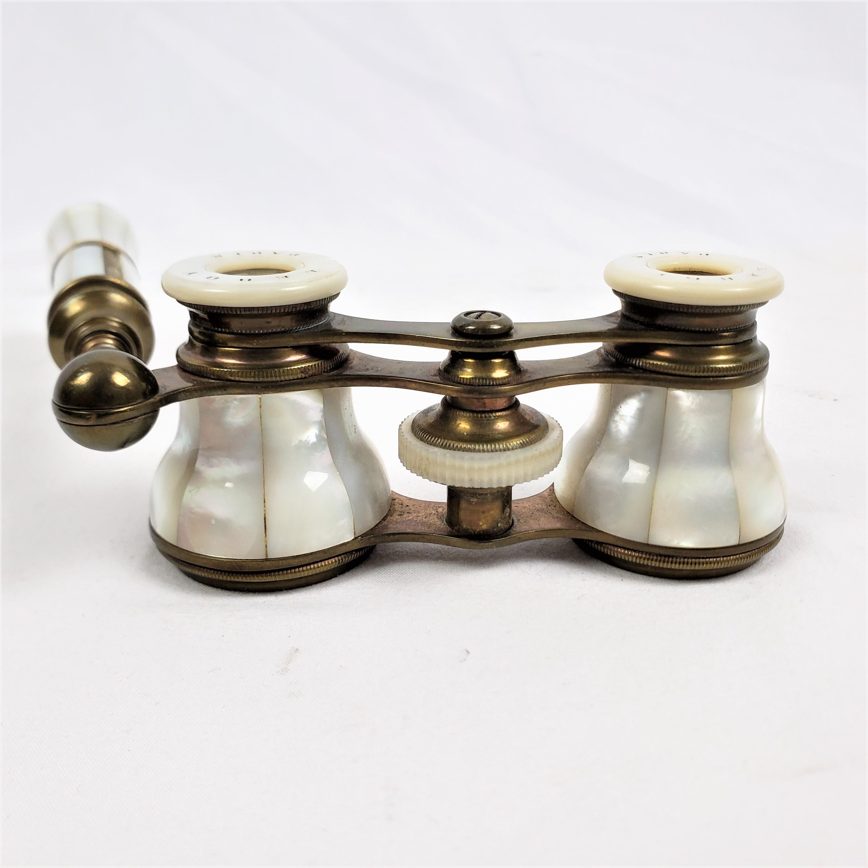 19th Century Antique French Lorgnette Binoculars or Opera Glasses in Brass & Mother of Pearl For Sale