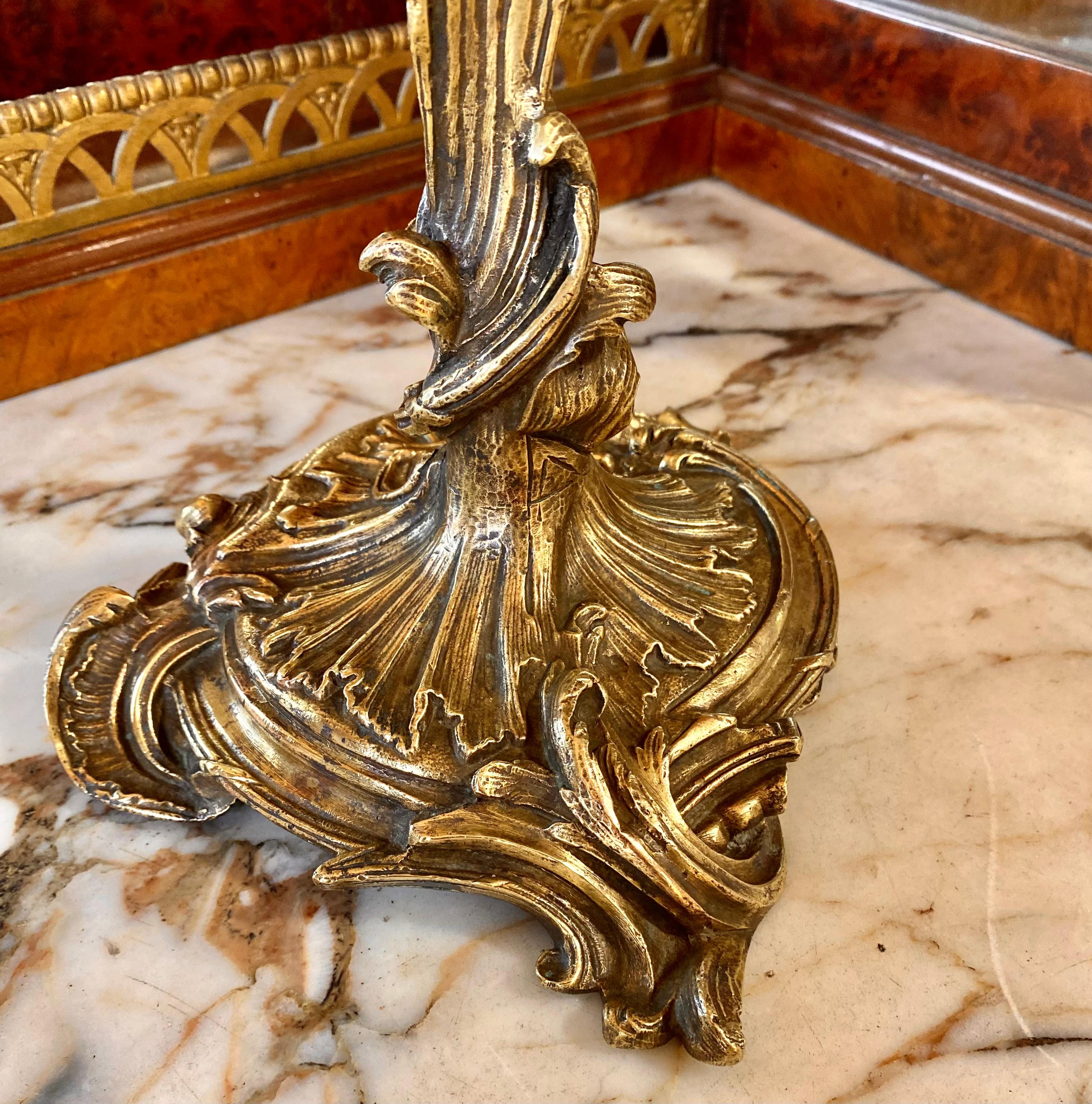 Antique French Louie XV Gilt Bronze Candlestick  In Good Condition For Sale In New Orleans, LA