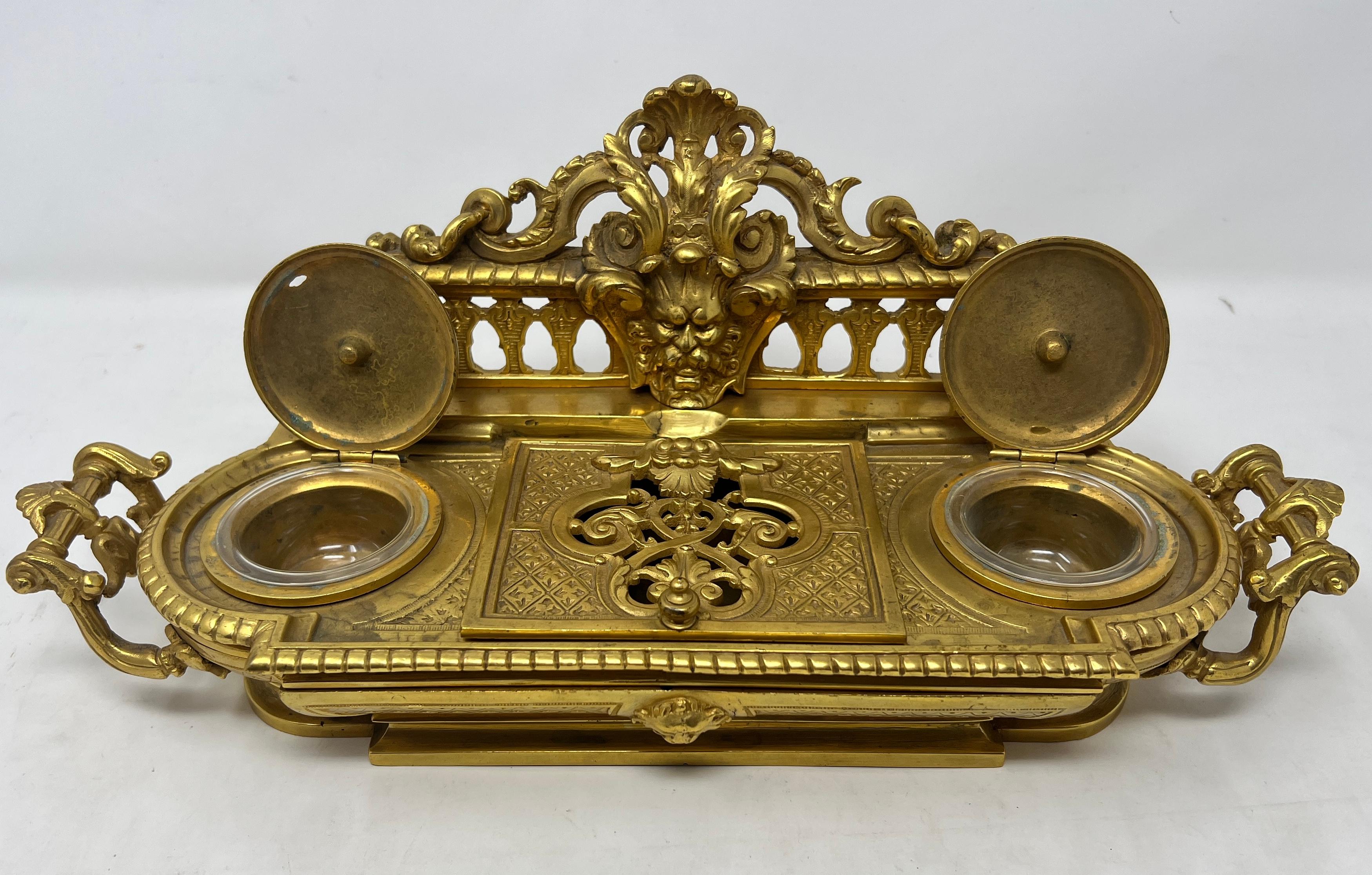 19th Century Antique French Louis XIV Bronze D'ore Inkwell, circa 1860 For Sale