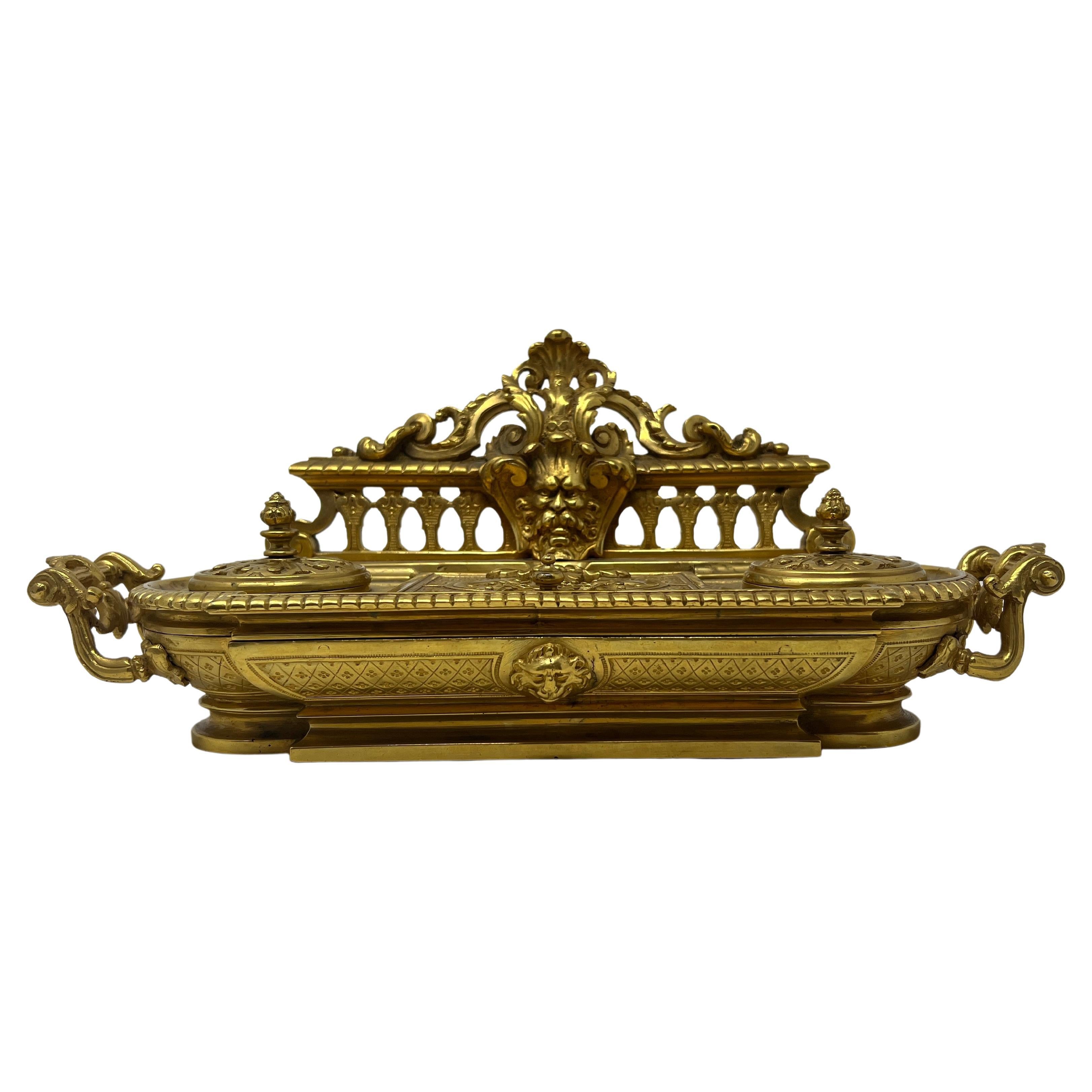 Antique French Louis XIV Bronze D'ore Inkwell, circa 1860 For Sale