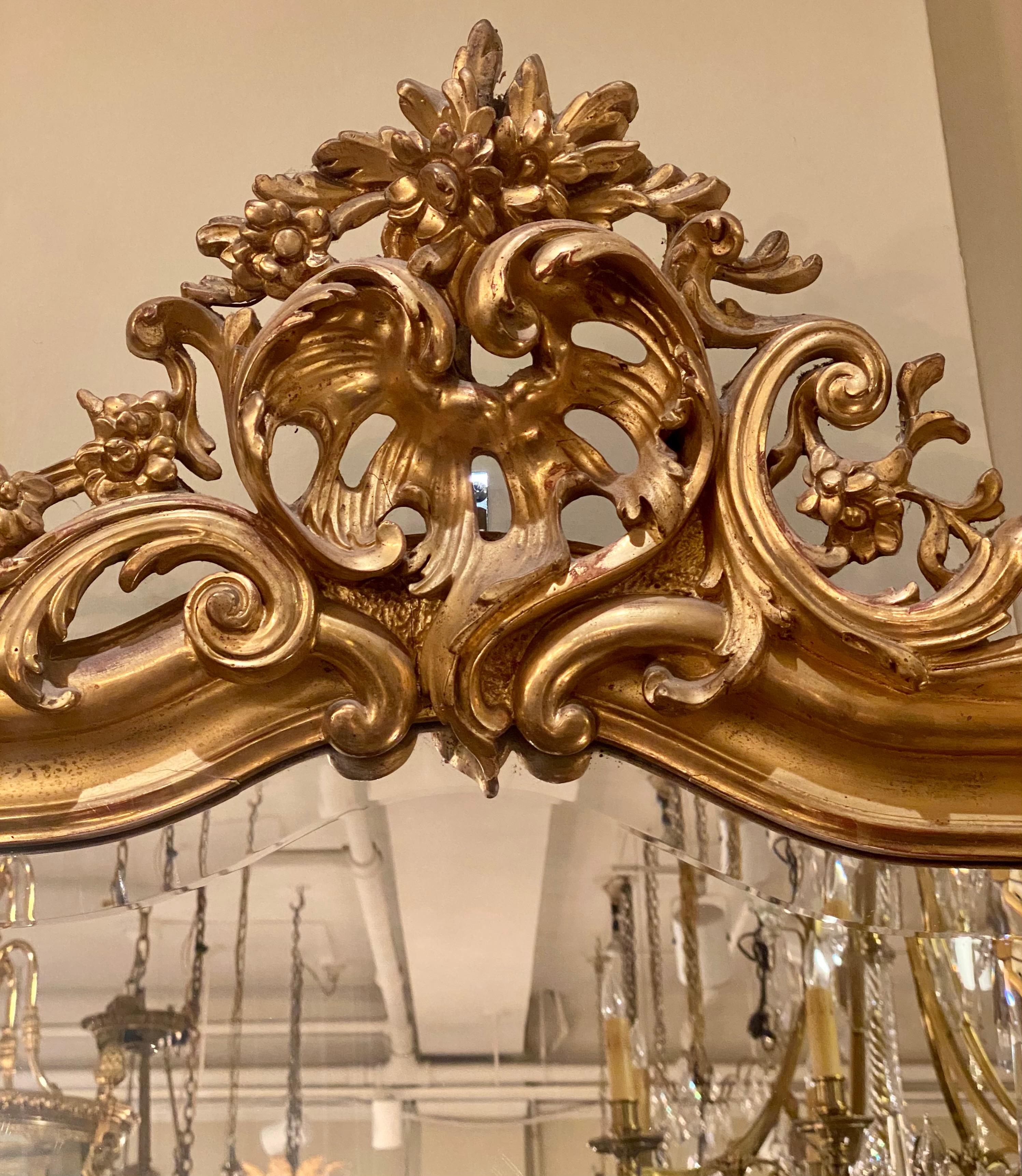 Antique French Louis XV Gold Leaf Beveled Mirror, circa 1870 In Good Condition In New Orleans, LA