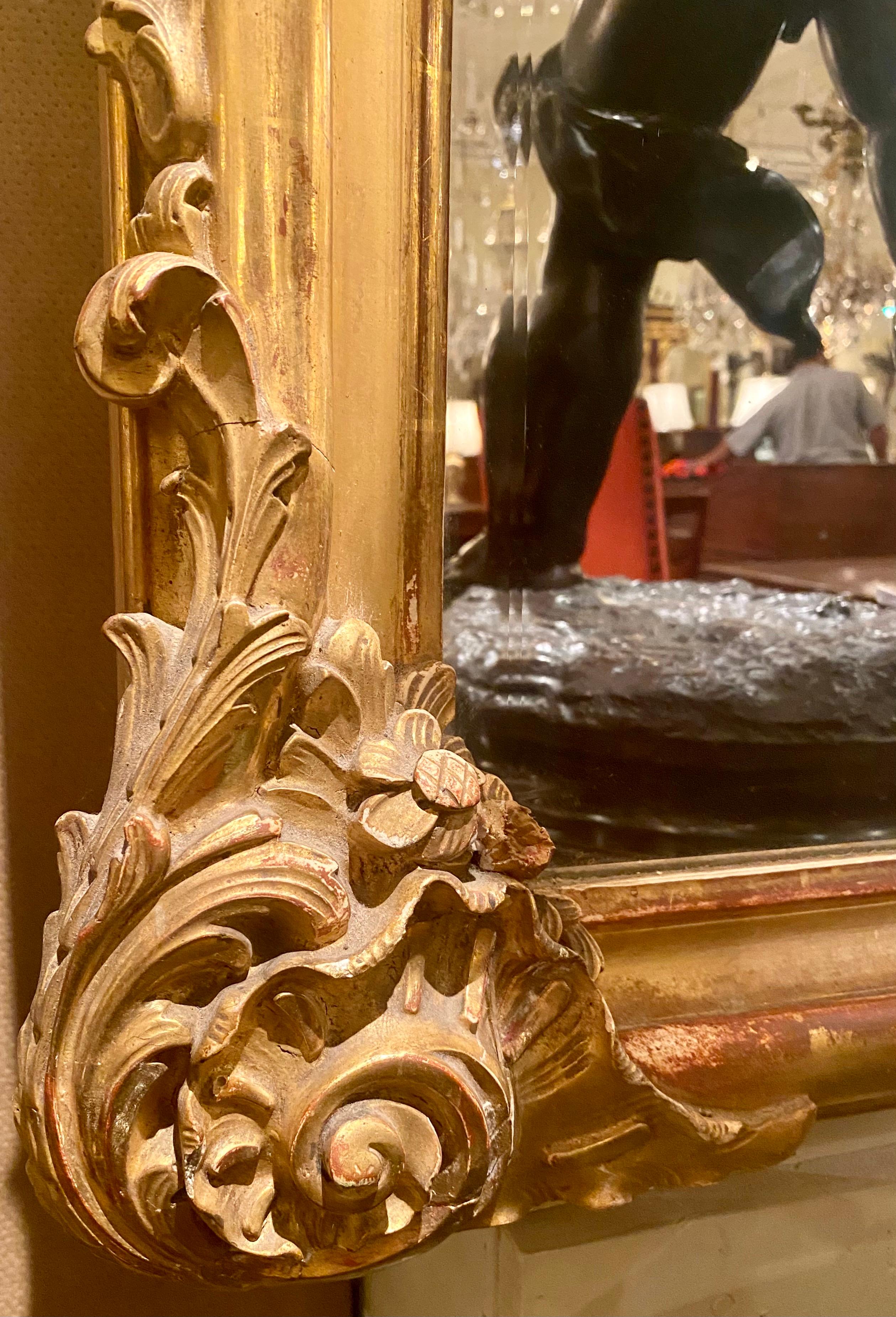19th Century Antique French Louis XV Gold Leaf Beveled Mirror, circa 1870