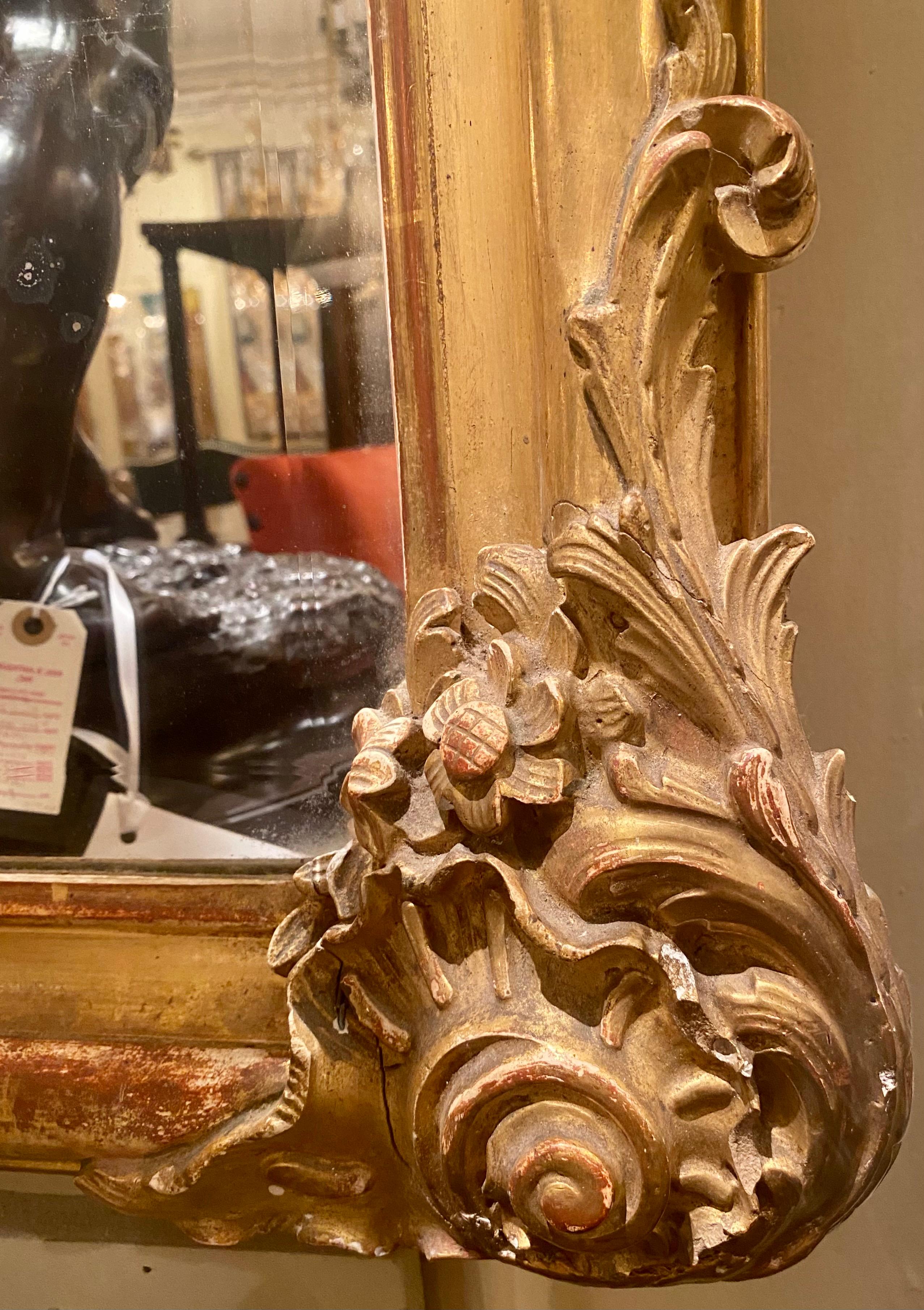 Antique French Louis XV Gold Leaf Beveled Mirror, circa 1870 1