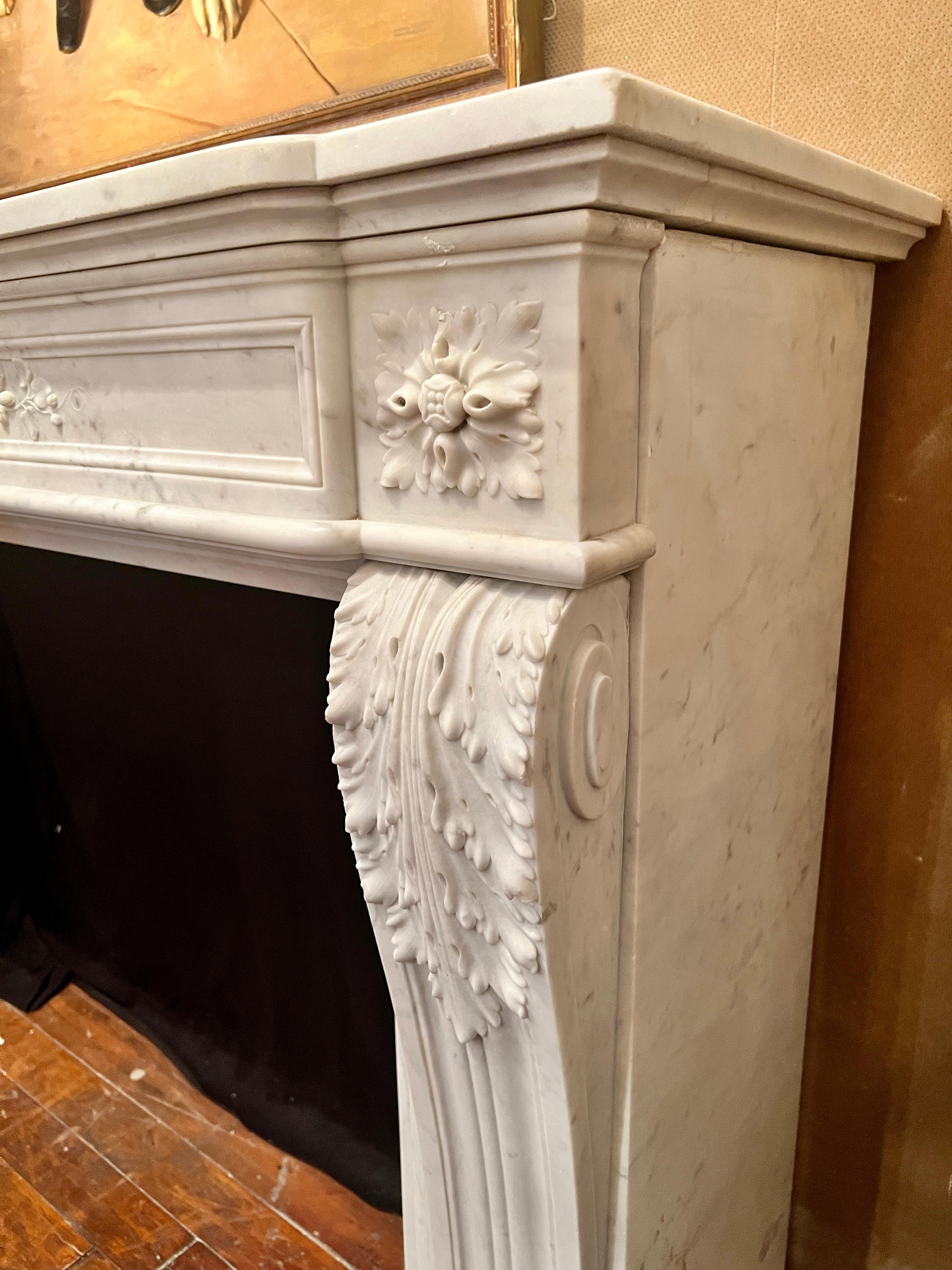 19th Century Antique French Louis 16th Carrara Marble Mantlepiece Circa 1860 For Sale