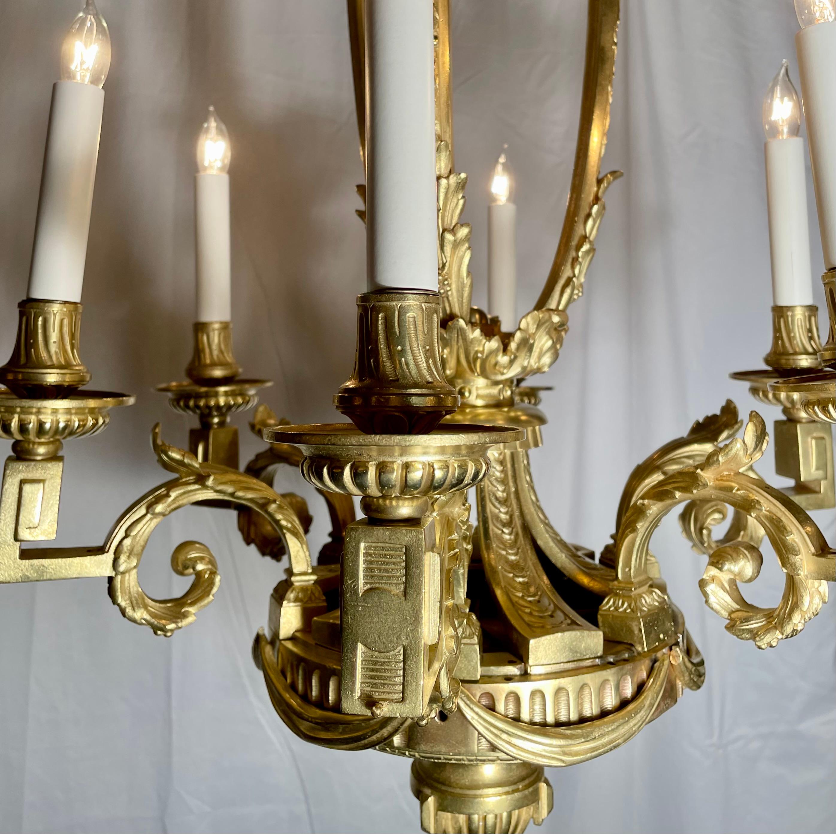 19th Century Antique French Louis 16th Six Light Bronze Chandelier circa 1890 For Sale