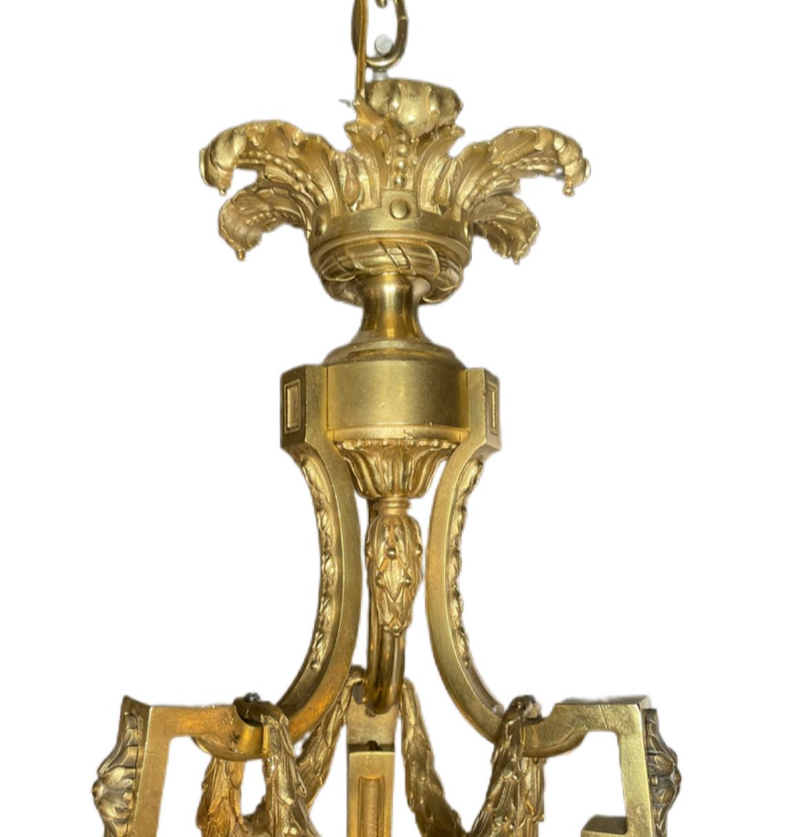Antique French Louis 16th Six Light Bronze Chandelier circa 1890 For Sale 2