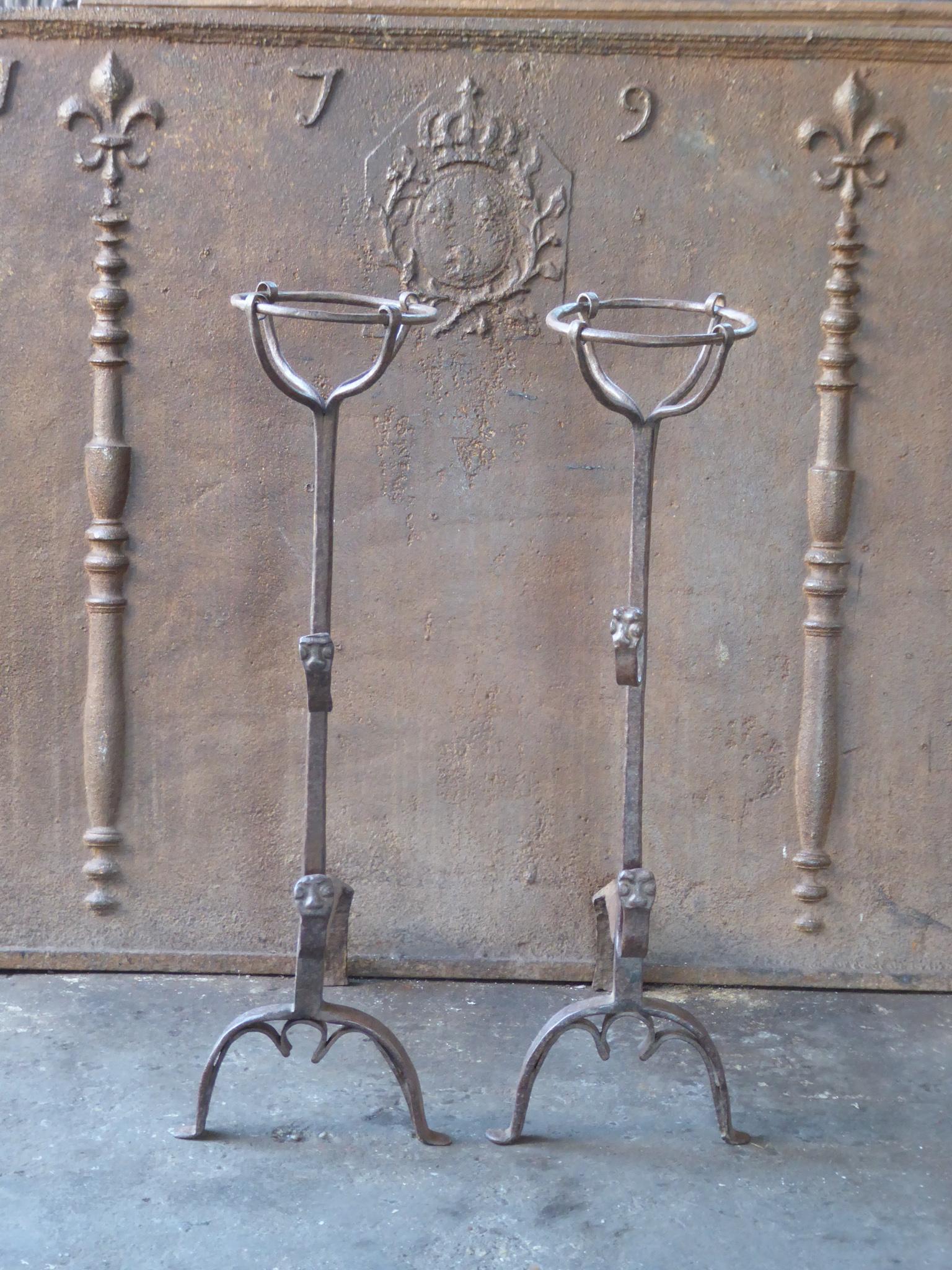 Louis XIII Antique French Louis III Andirons or Firedogs, 17th Century For Sale