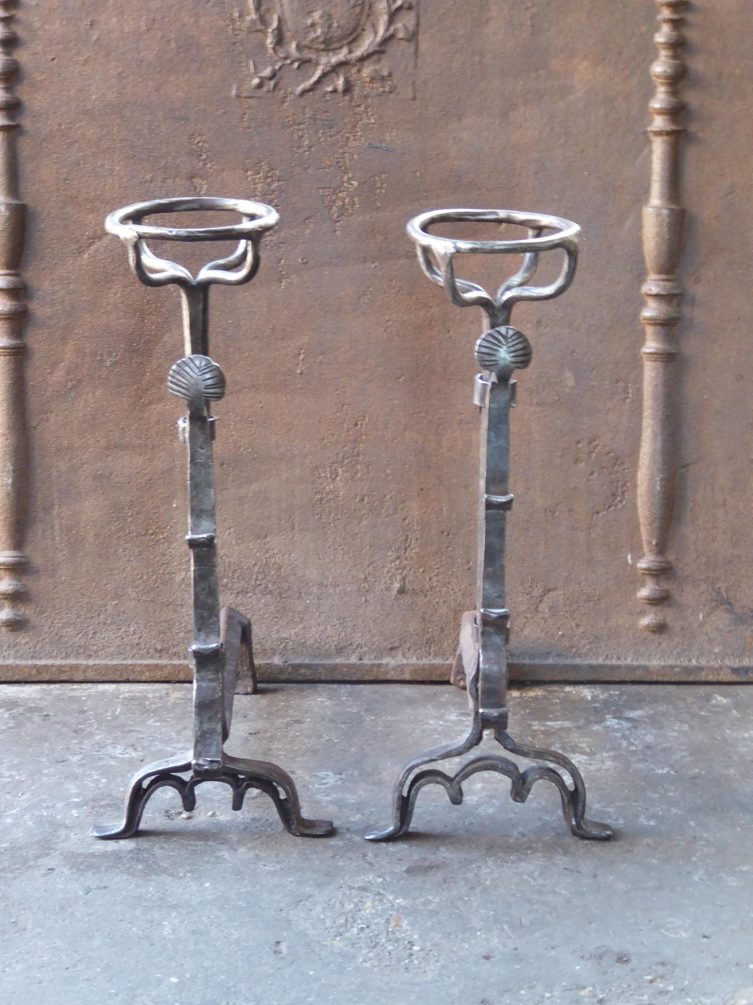 Louis XIII Antique French Louis III Andirons or Firedogs, 17th Century For Sale