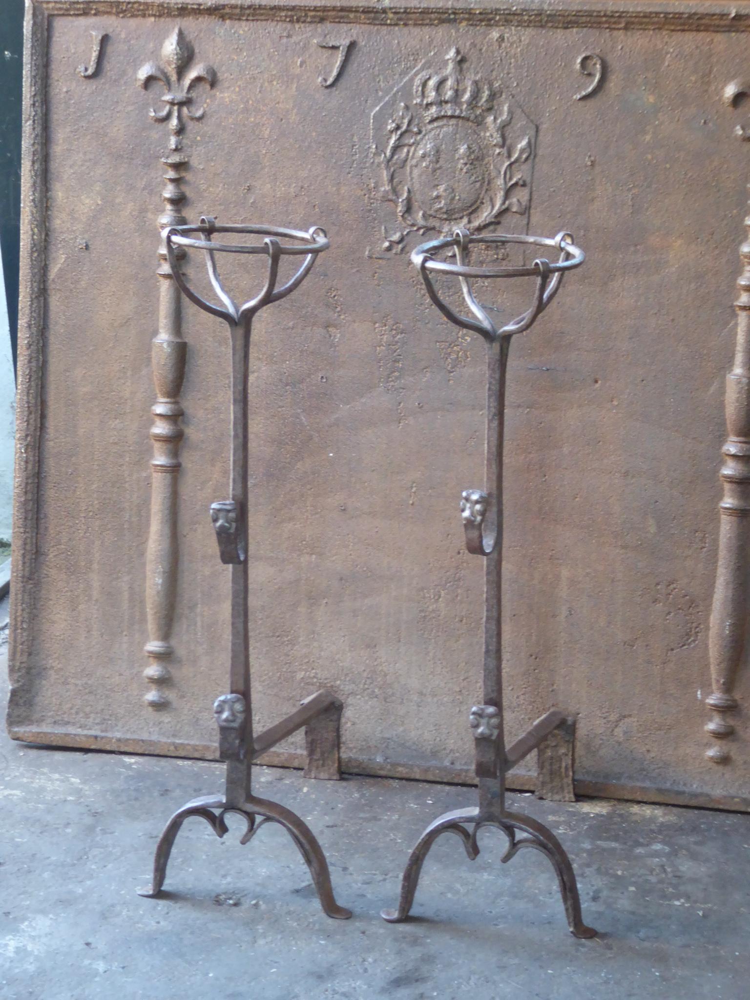 Antique French Louis III Andirons or Firedogs, 17th Century In Good Condition For Sale In Amerongen, NL