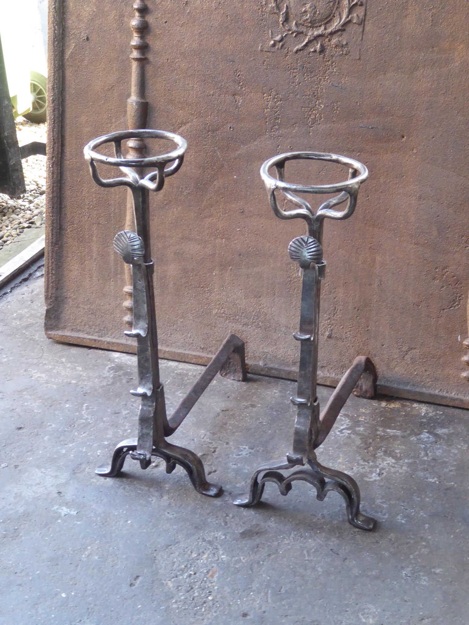 Antique French Louis III Andirons or Firedogs, 17th Century In Good Condition For Sale In Amerongen, NL