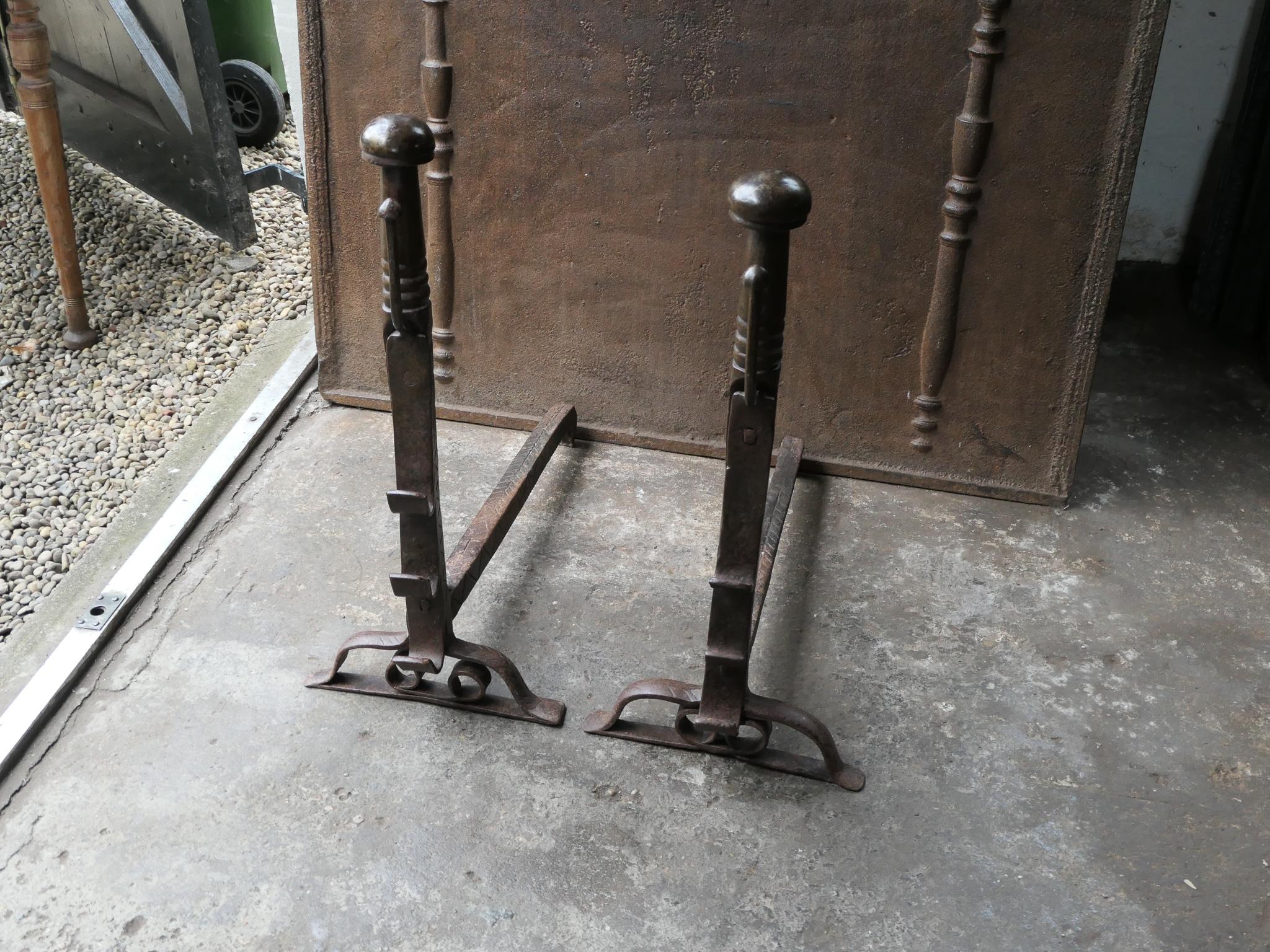 Antique French Louis III Andirons or Firedogs, 17th Century In Good Condition In Amerongen, NL