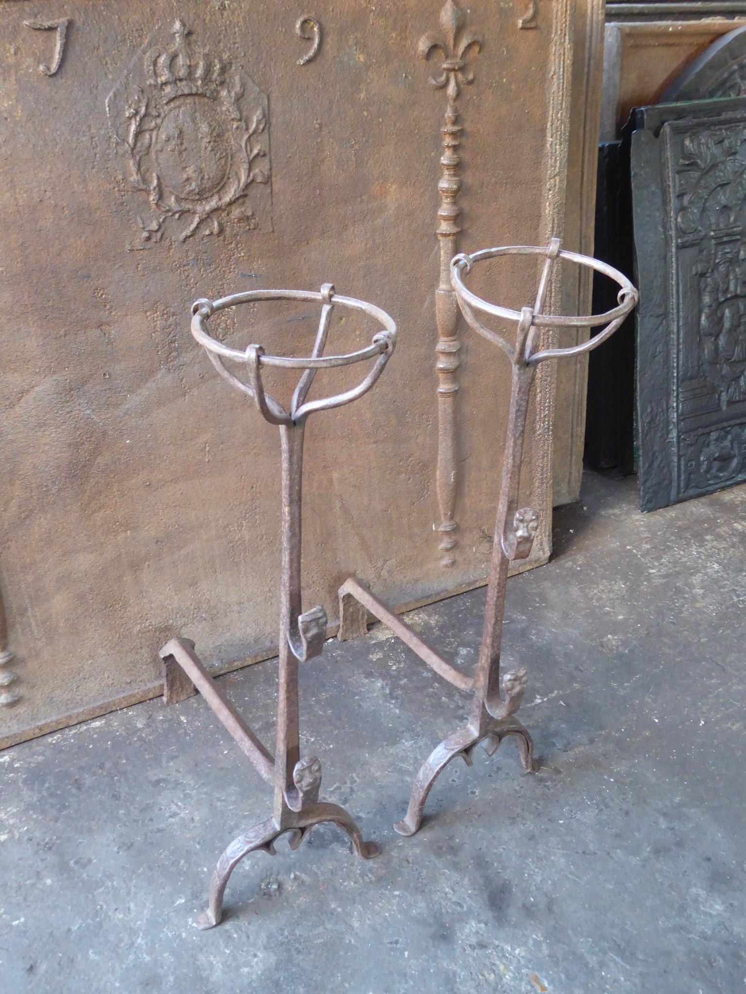 18th Century and Earlier Antique French Louis III Andirons or Firedogs, 17th Century For Sale