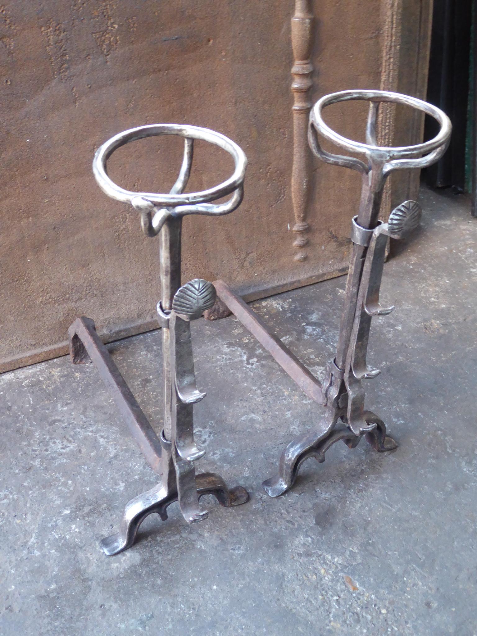 18th Century and Earlier Antique French Louis III Andirons or Firedogs, 17th Century For Sale