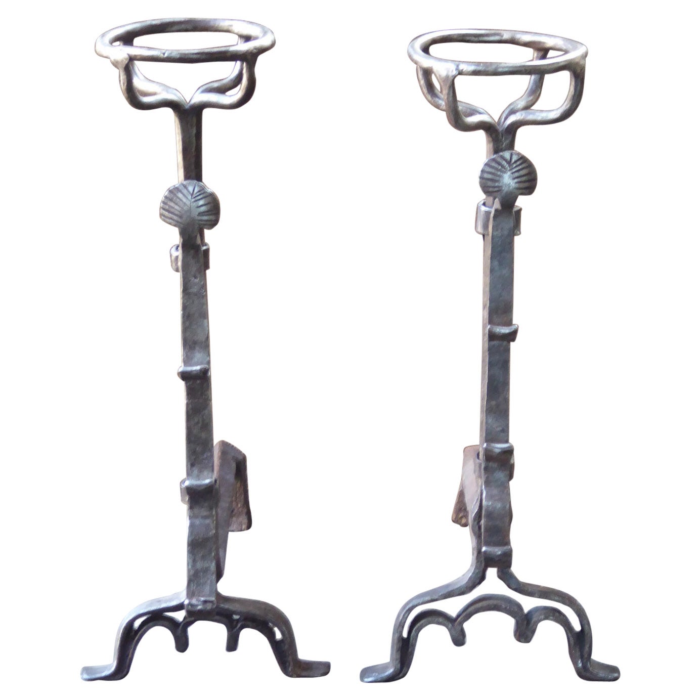 Antique French Louis III Andirons or Firedogs, 17th Century For Sale