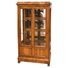 Small Antique French Louis Philippe Bookcase/Vitrine in Walnut with Glass Panels