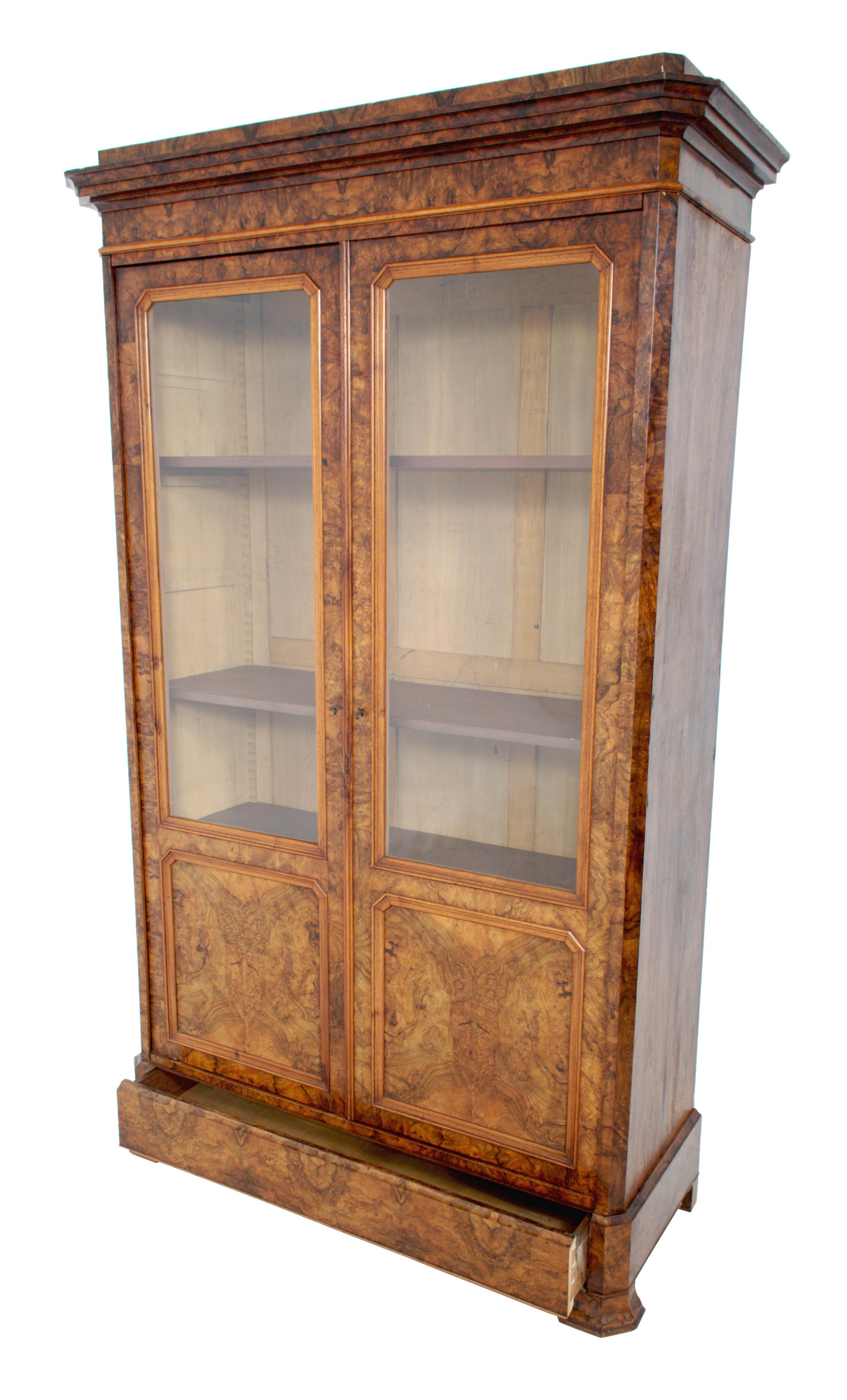 Antique French Louis Philippe Burl Walnut Bookcase / Cabinet, circa 1830 2