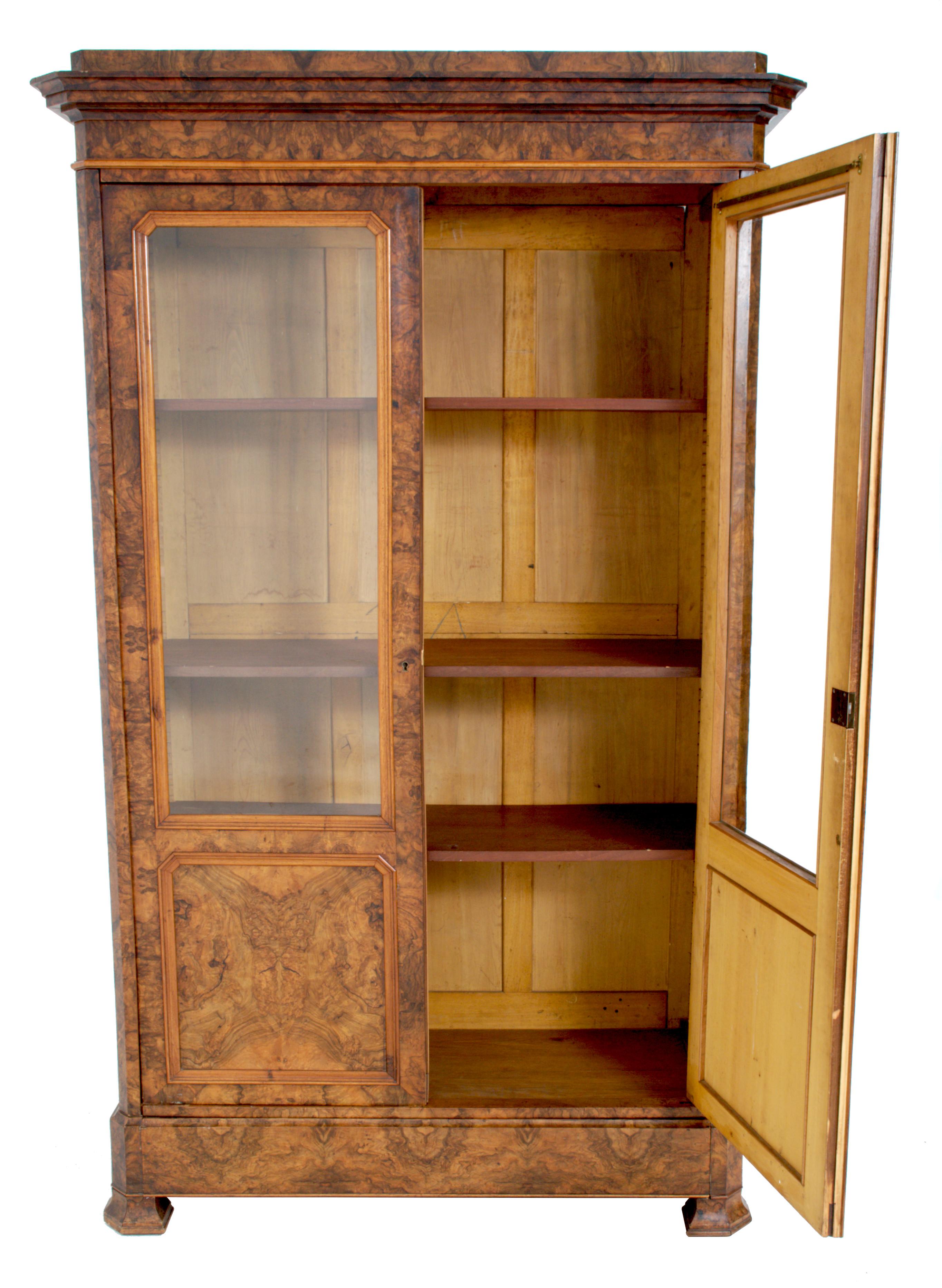Antique French Louis Philippe Burl Walnut Bookcase / Cabinet, circa 1830 3