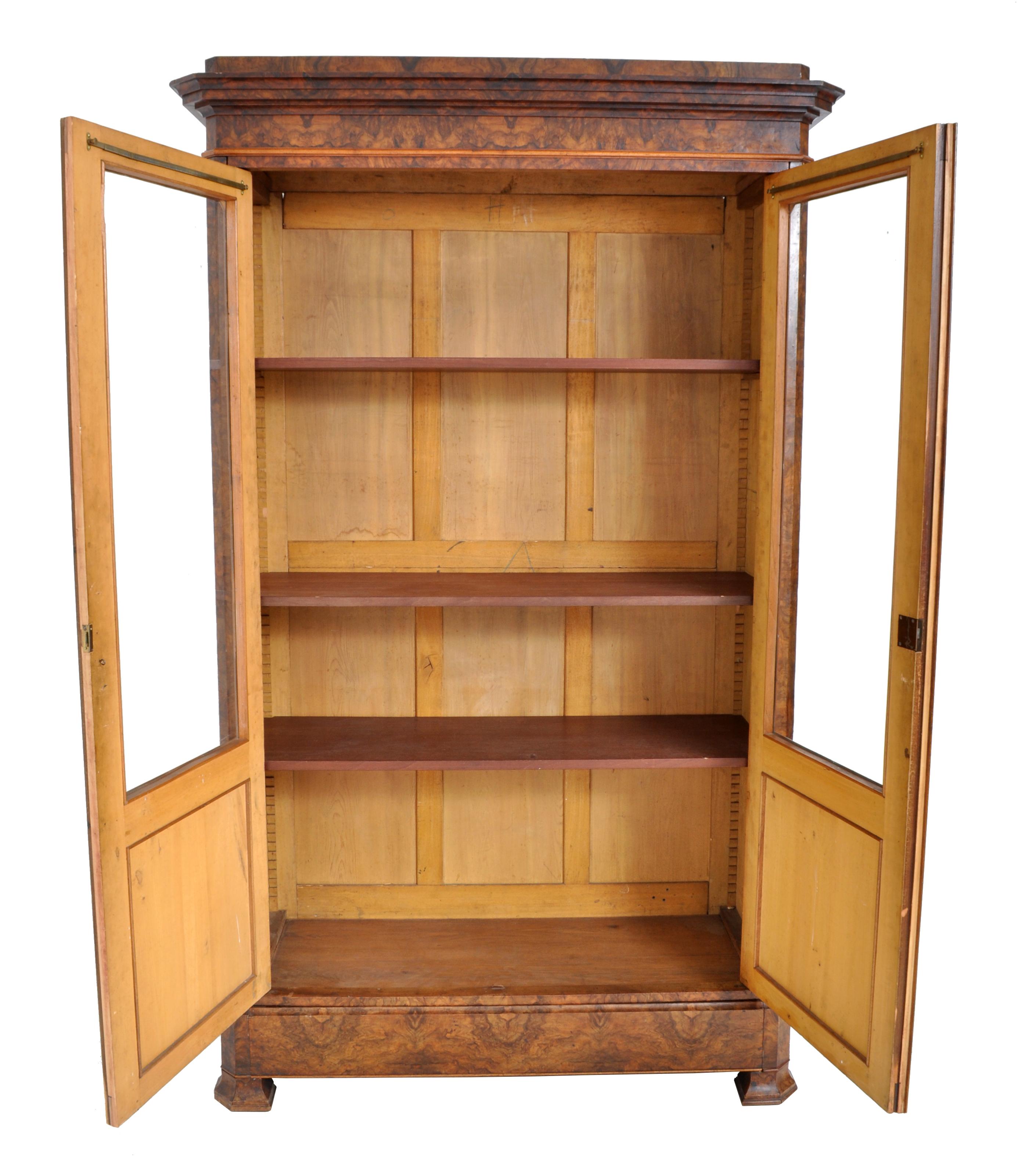 Antique French Louis Philippe Burl Walnut Bookcase / Cabinet, circa 1830 4