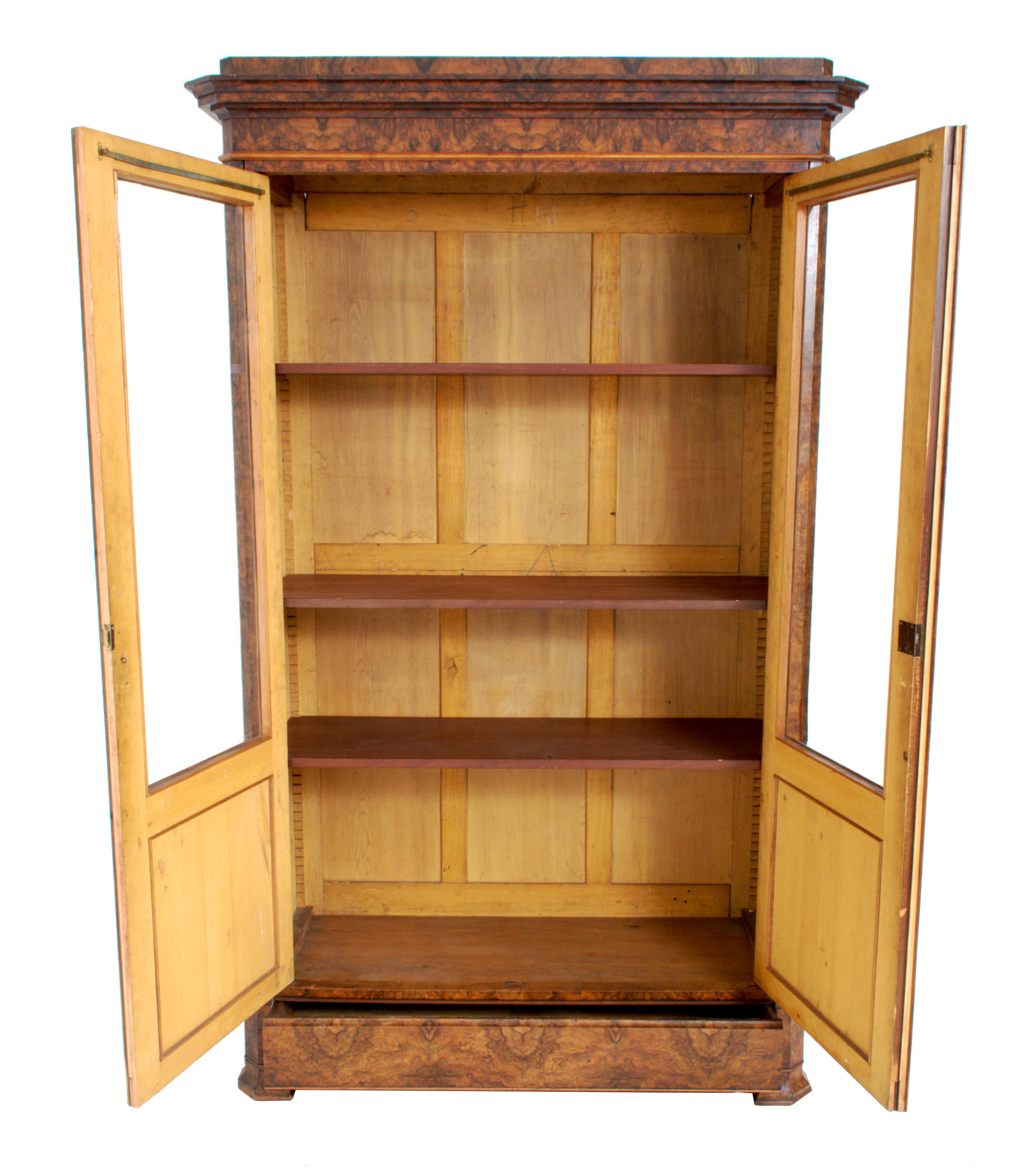 Antique French Louis Philippe Burl Walnut Bookcase / Cabinet, circa 1830 5