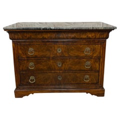 Antique French Louis Philippe Burl Walnut Commode-Marble Top
