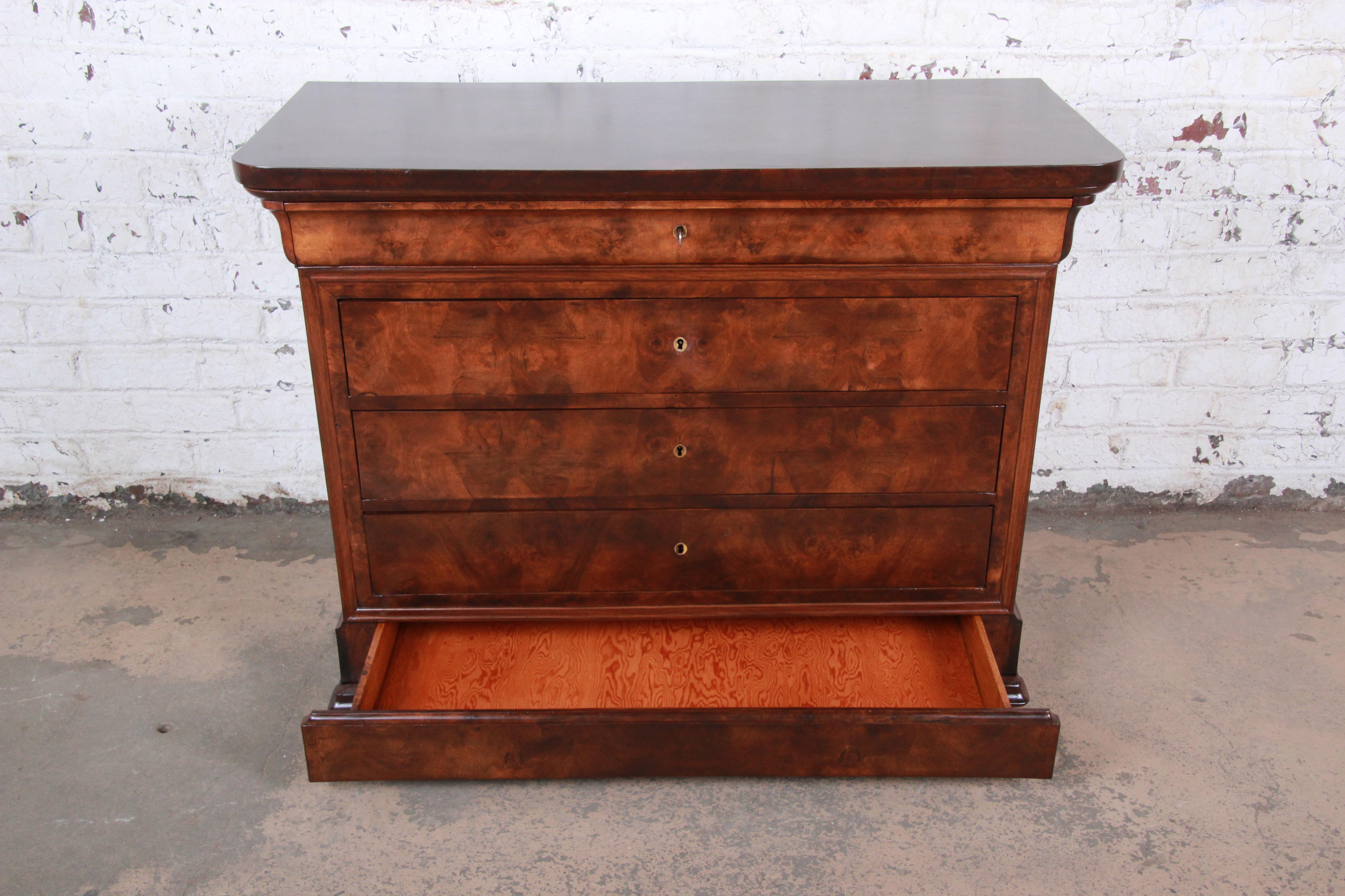 Antique French Louis Philippe Burled Walnut Chest of Drawers, circa 1840 1