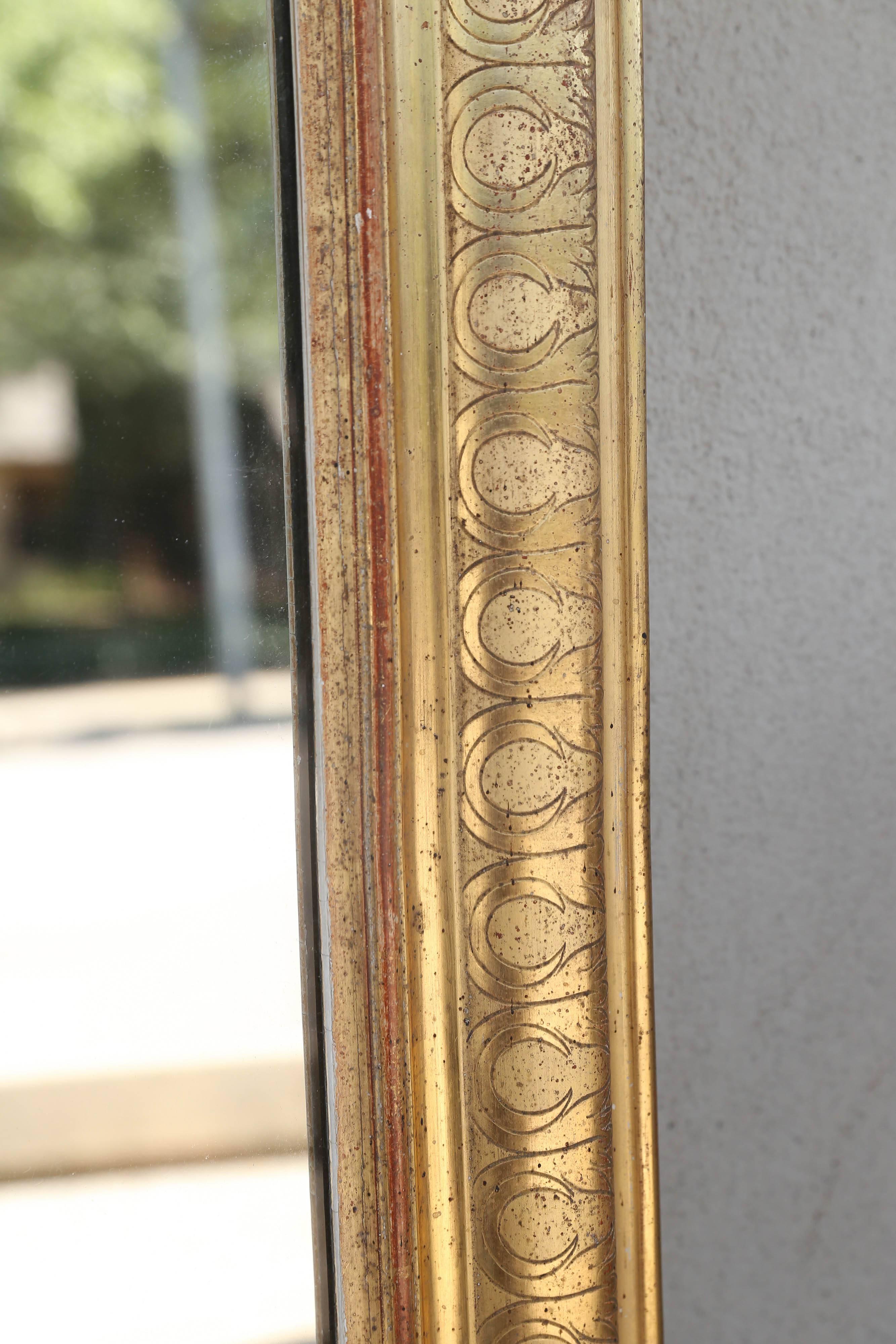 Antique French Louis Philippe Carved Gilt Mirror with Original Glass In Distressed Condition In Houston, TX