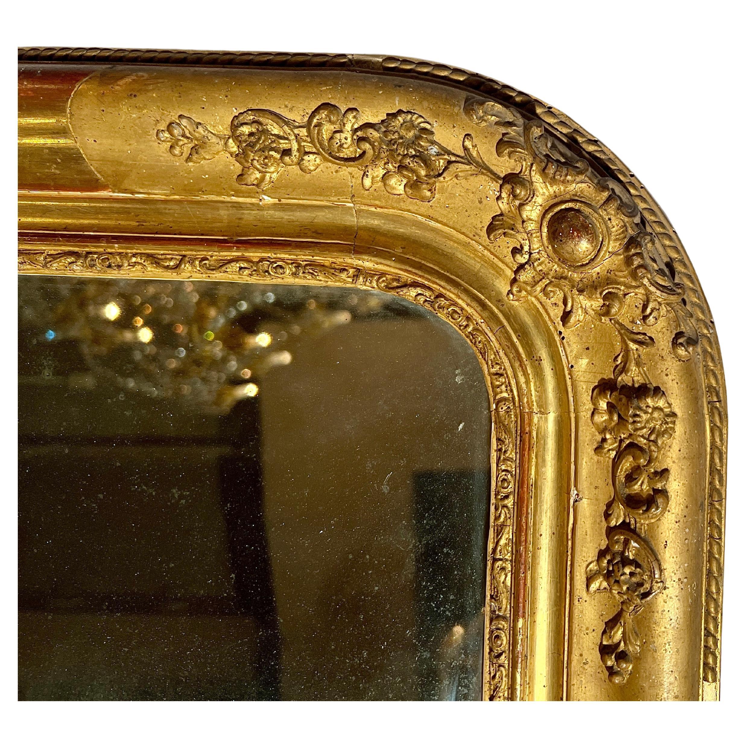 19th Century Antique French Louis Philippe Carved Gilt Wood Mirror, Circa 1860. For Sale