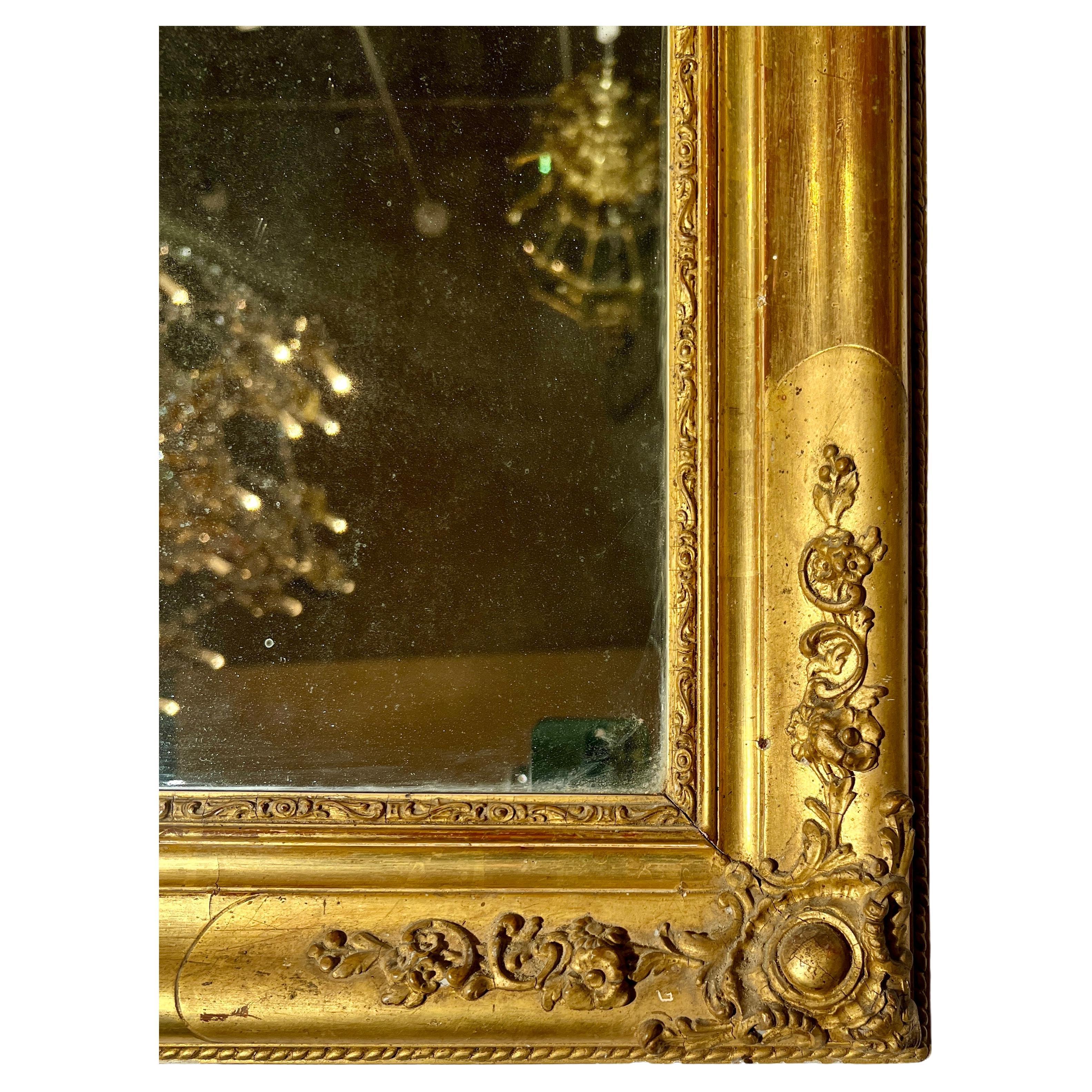 Antique French Louis Philippe Carved Gilt Wood Mirror, Circa 1860. For Sale 1