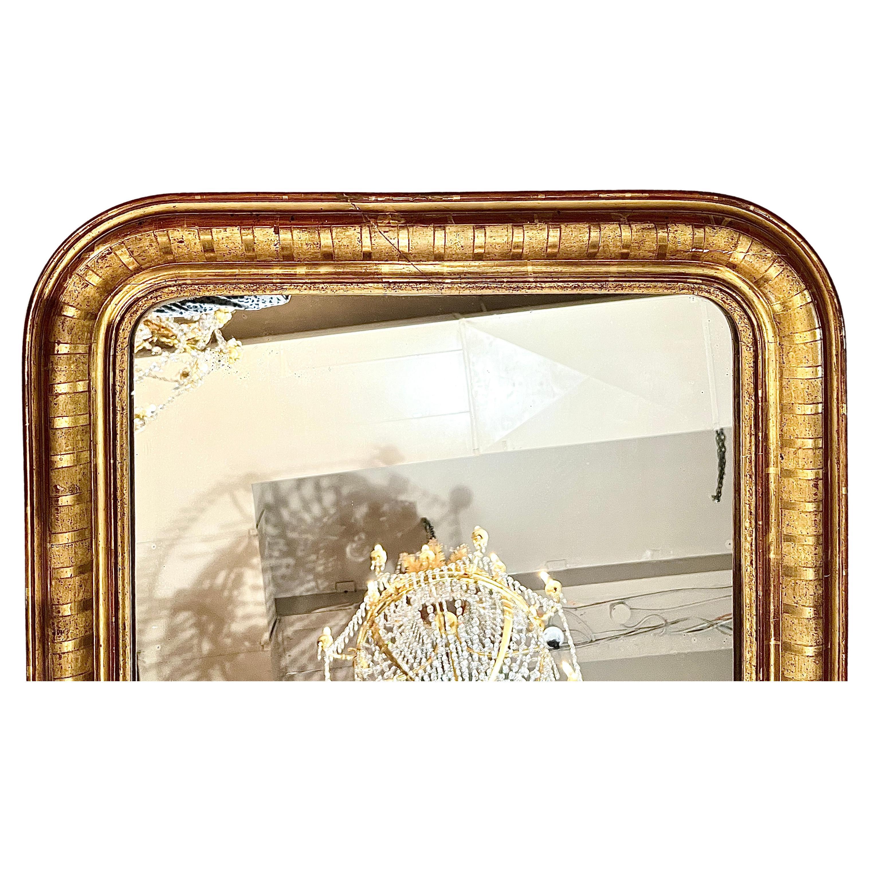 19th Century Antique French Louis Philippe Carved Gilt Wood Mirror, Circa 1880. For Sale
