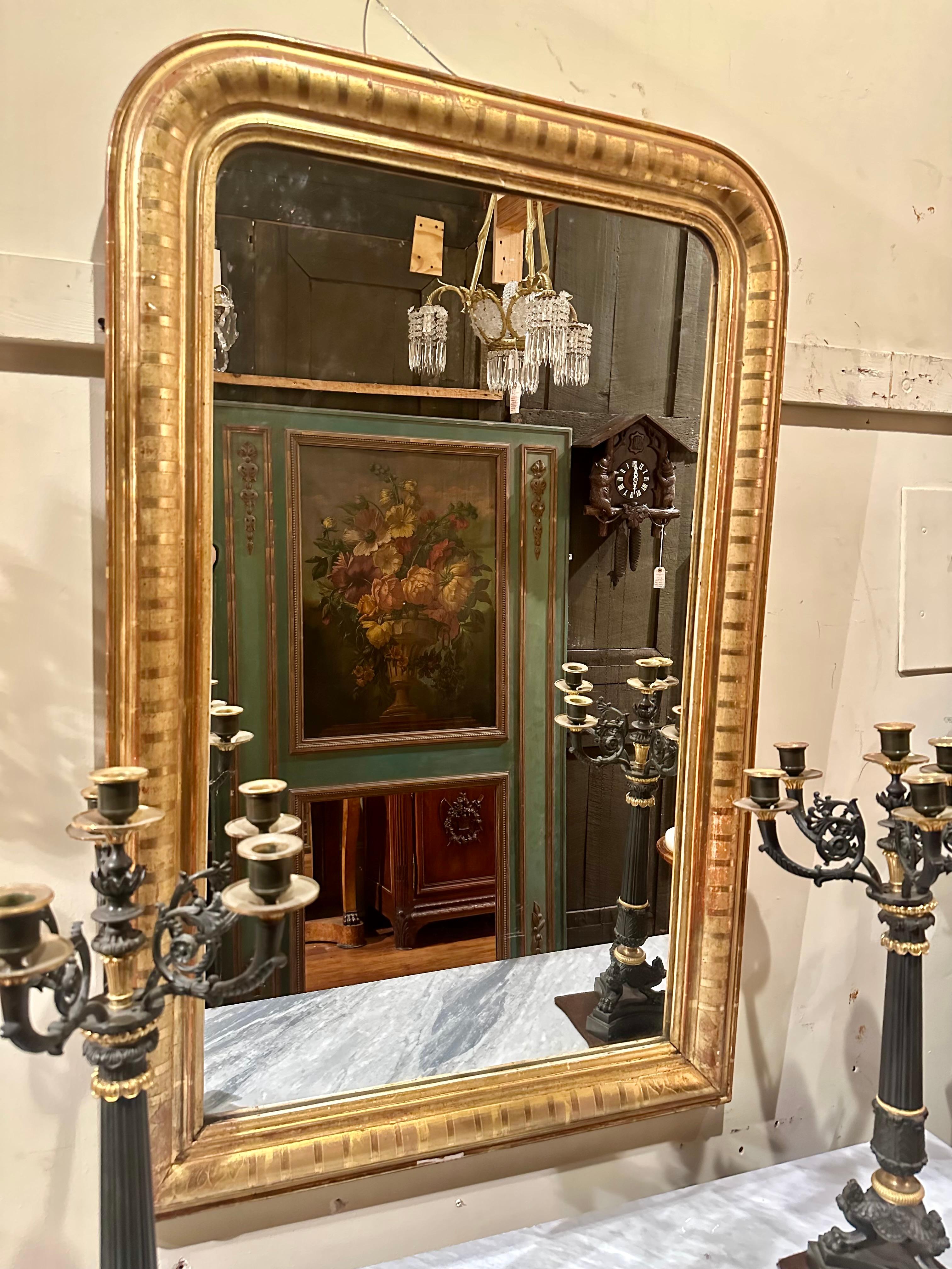 Antique French Louis Philippe Carved Gilt Wood Mirror, Circa 1880. For Sale 1