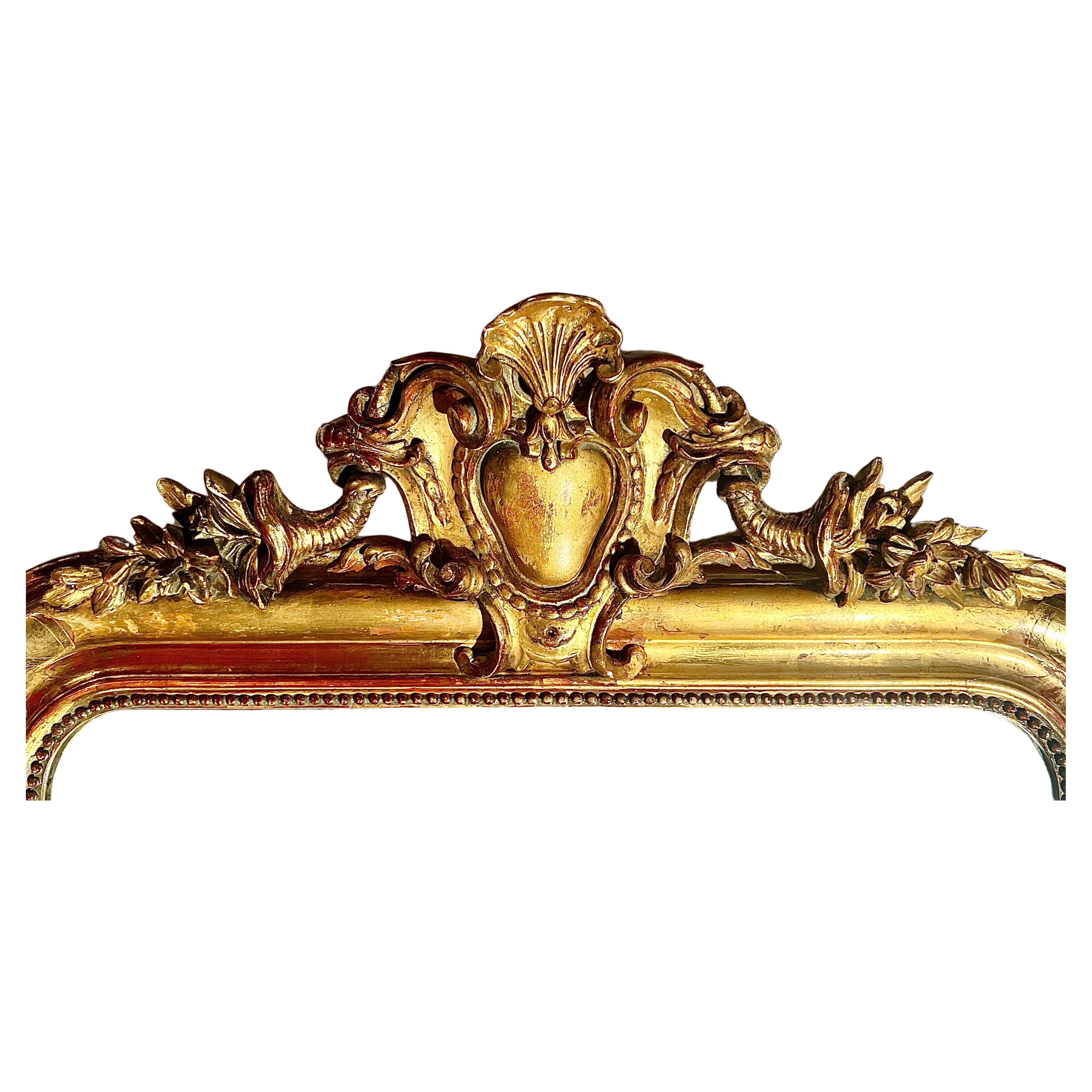 Antique French Louis Philippe Carved Wood with Gold Leaf Mirror, Circa 1890. In Good Condition For Sale In New Orleans, LA