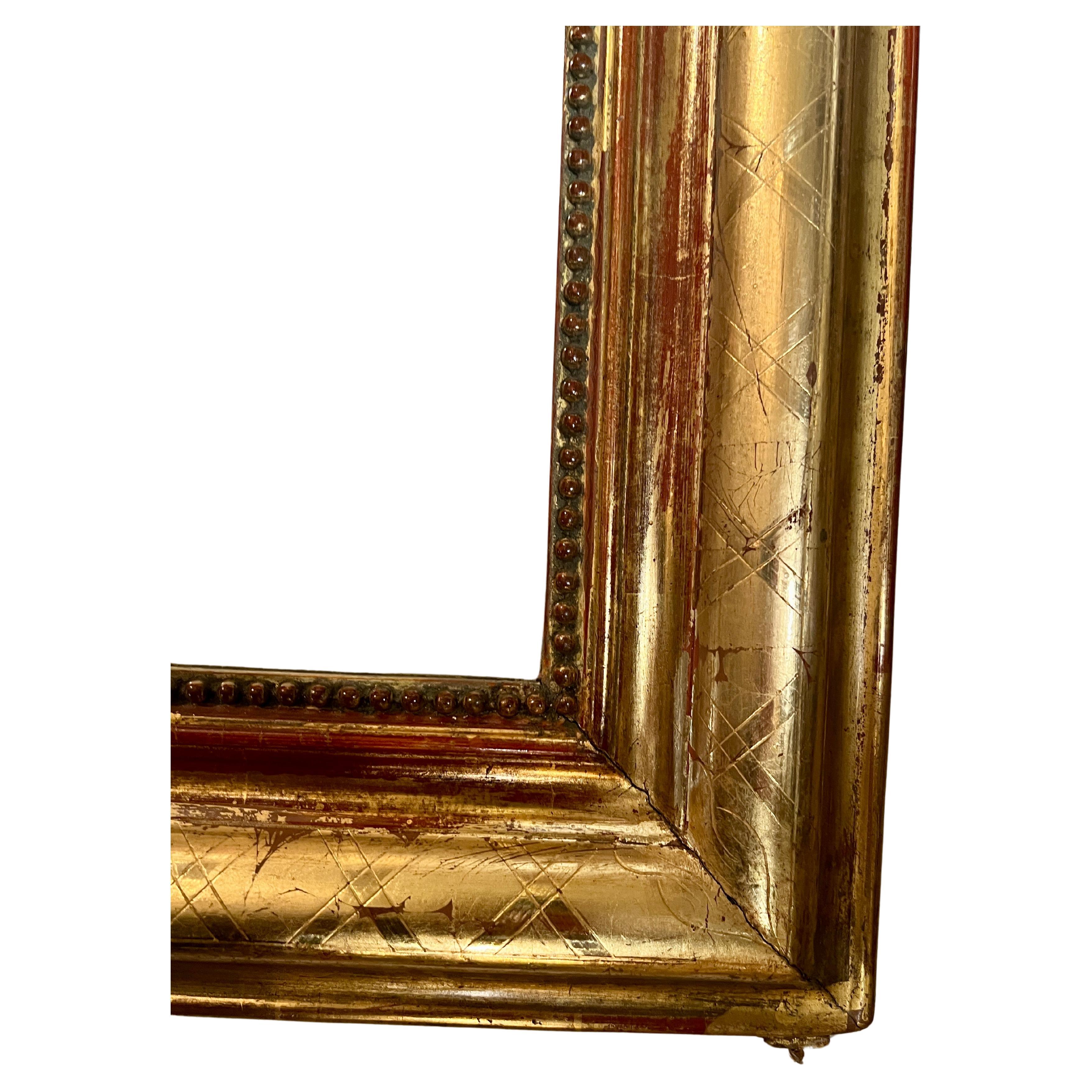 19th Century Antique French Louis Philippe Carved Wood with Gold Leaf Mirror, Circa 1890. For Sale