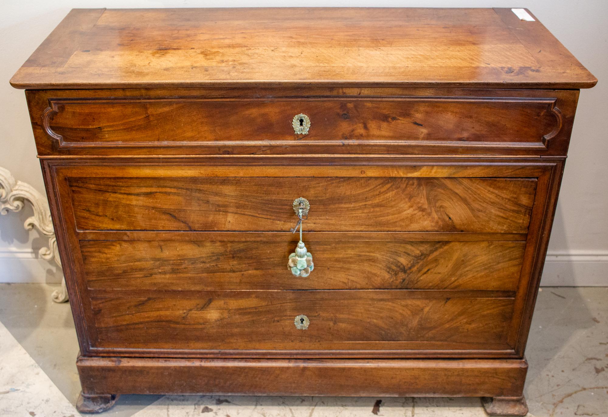 19th Century Antique French Louis Philippe Commode with Bureau Drawer in Mahogany