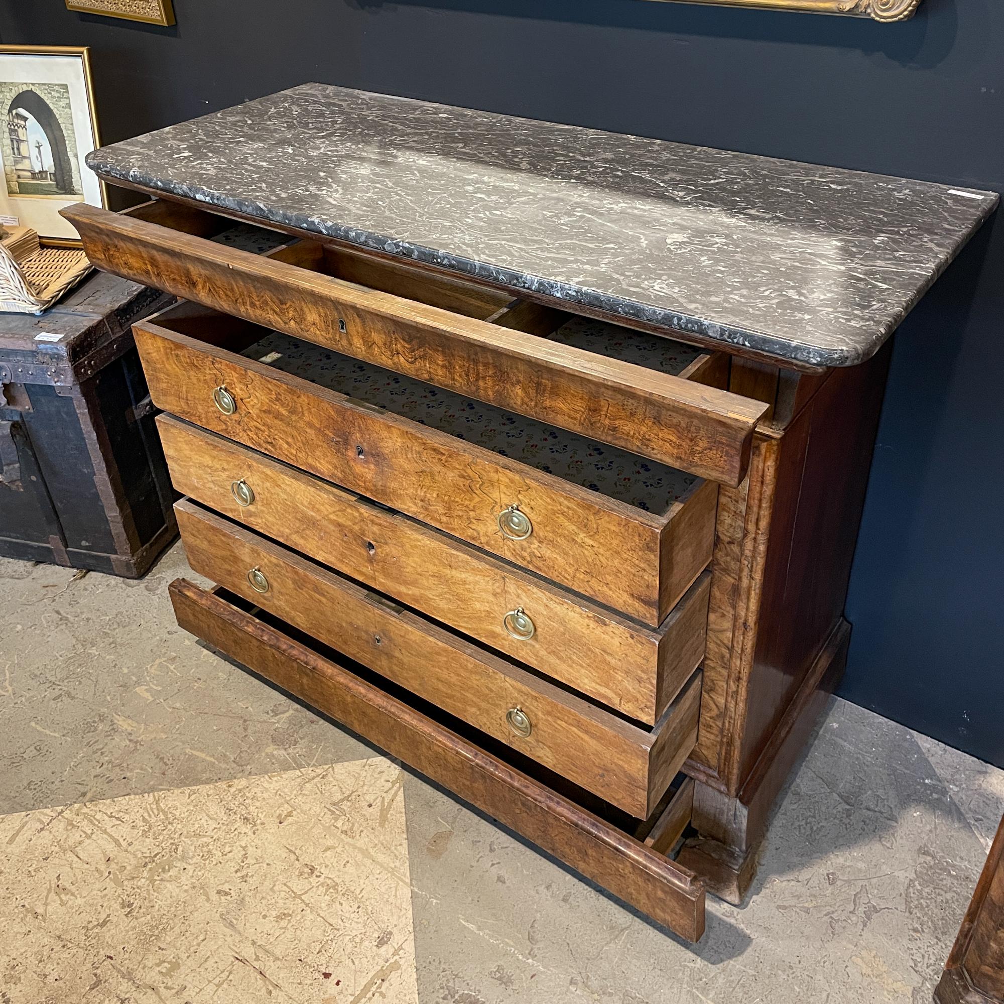Antique French Louis Philippe Five-Drawer Chest with Belgian Marble Top 9