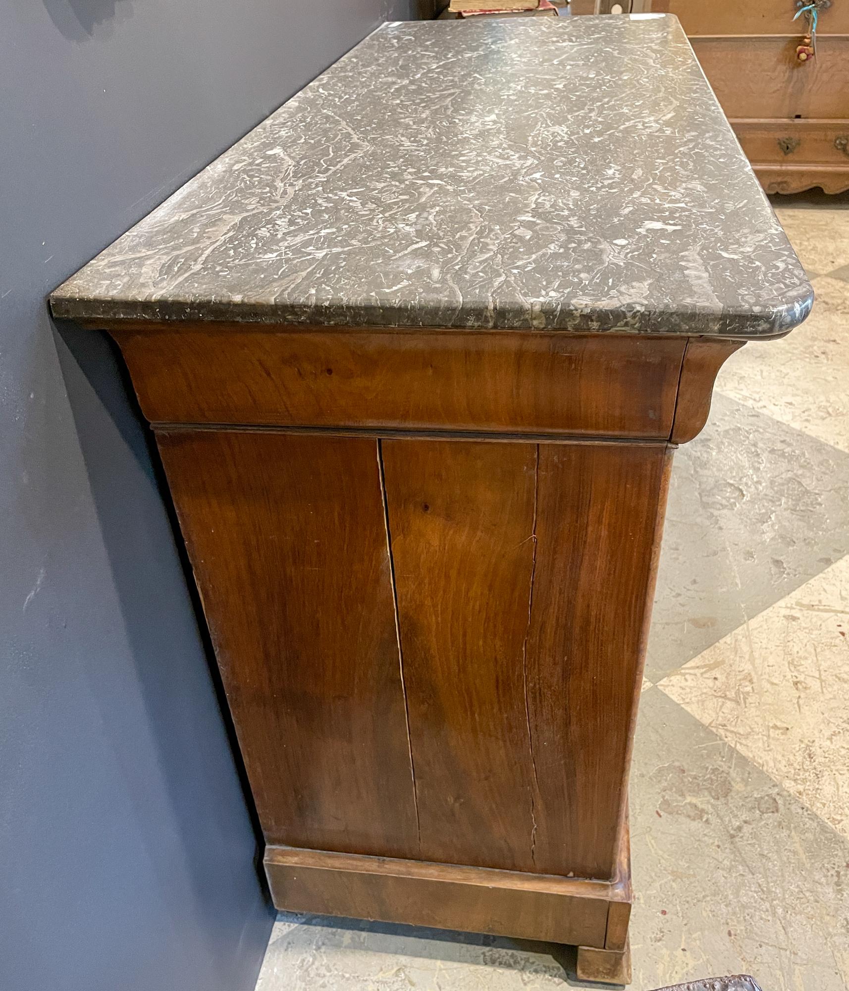 Antique French Louis Philippe Five-Drawer Chest with Belgian Marble Top In Good Condition In Houston, TX