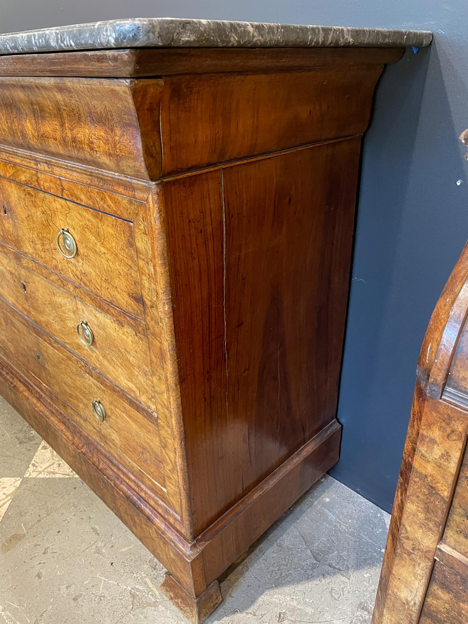 Early 20th Century Antique French Louis Philippe Five-Drawer Chest with Belgian Marble Top