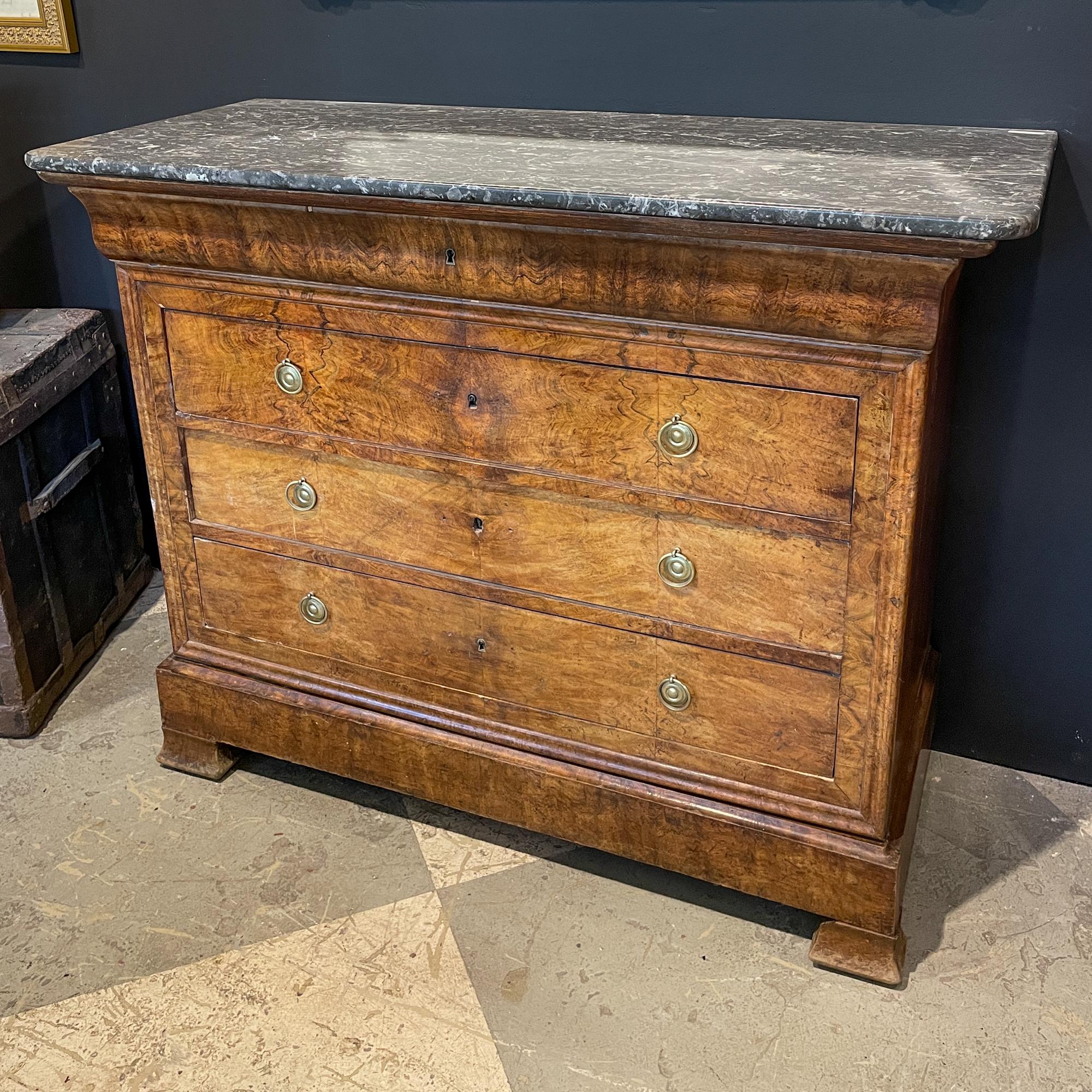 Antique French Louis Philippe Five-Drawer Chest with Belgian Marble Top 1