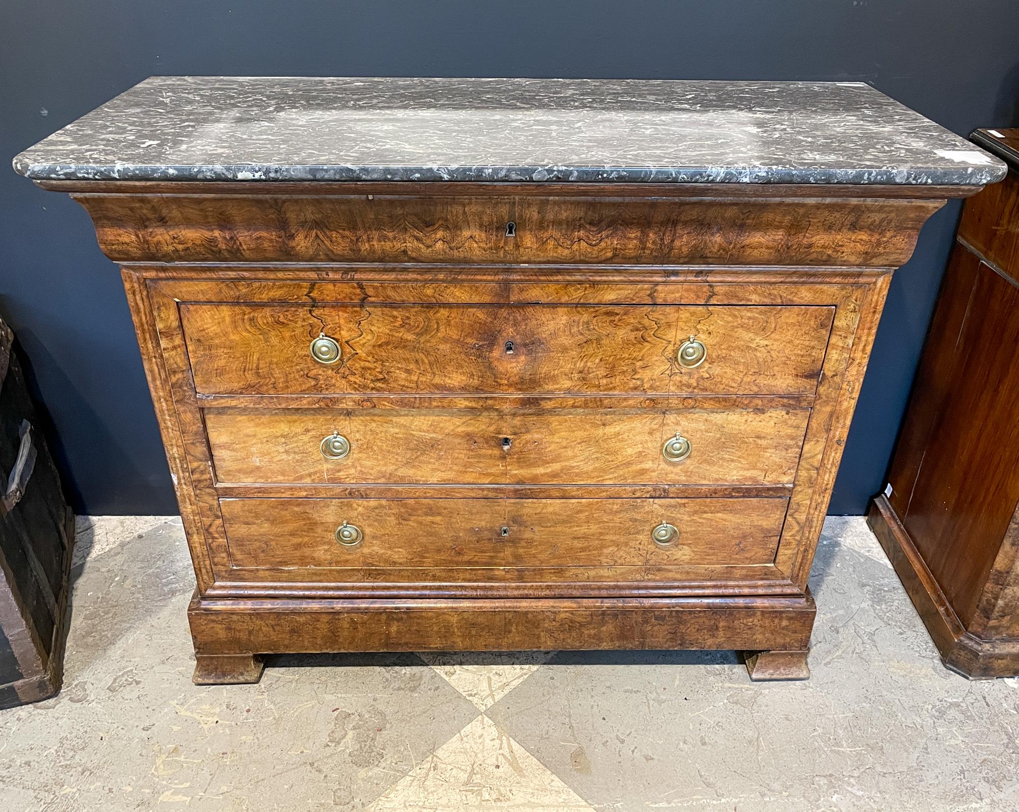 Antique French Louis Philippe Five-Drawer Chest with Belgian Marble Top 2